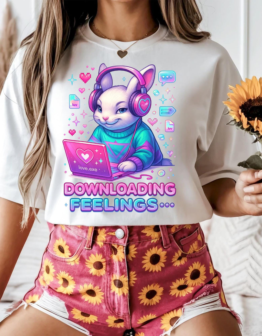 Cyber Bunny Graphic Tee: Y2K Pink Techcore Shirt