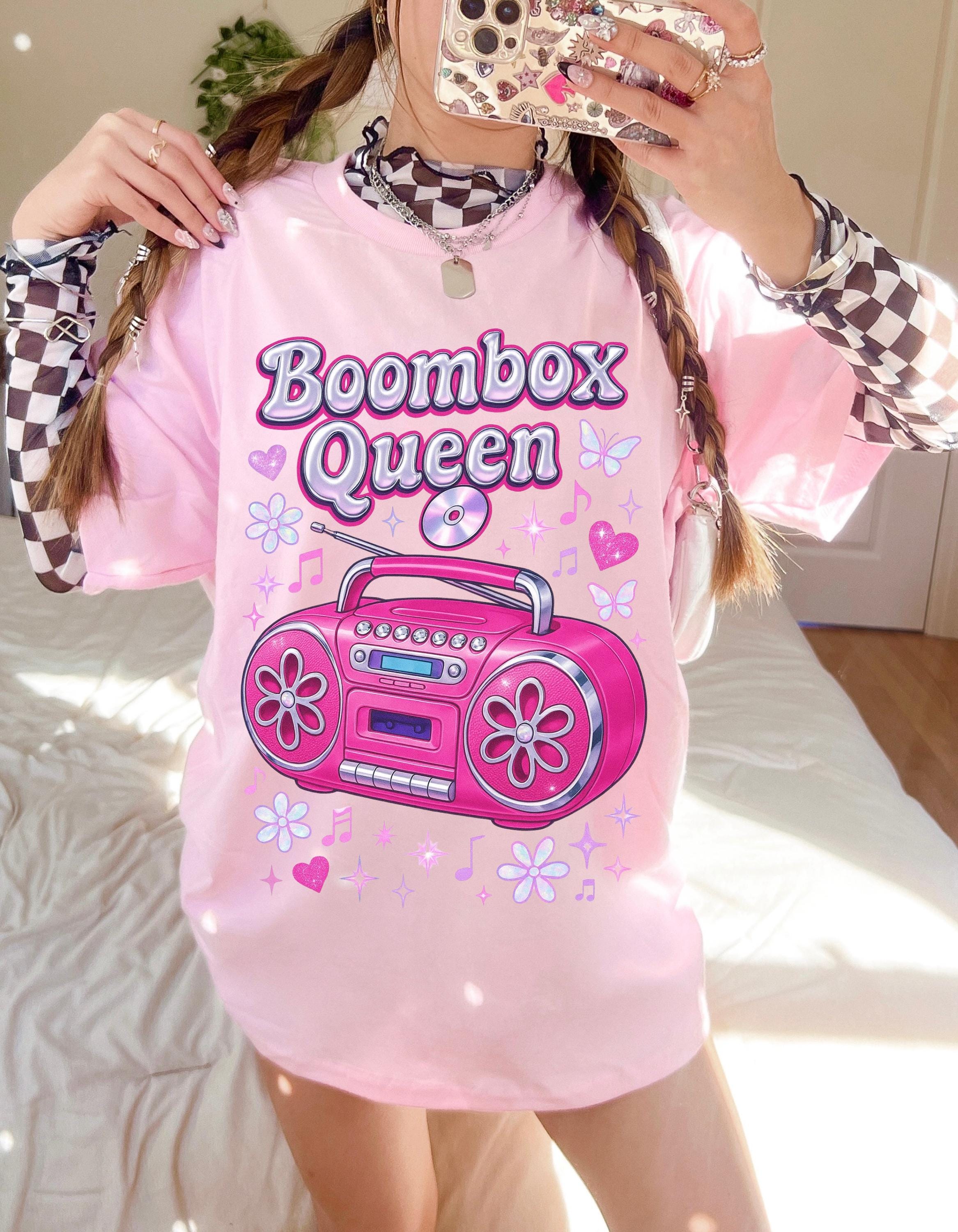 90s Boombox Queen T-Shirt: Vintage Floral Graphic, Retro Hip Hop Style