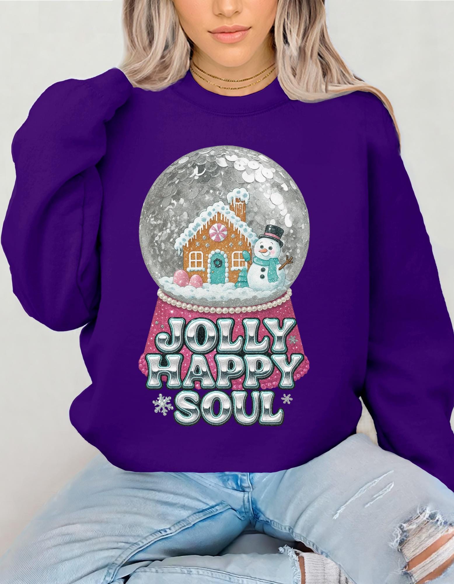 Gingerbread Snow Globe Jolly Happy Soul Christmas Holiday Crewneck Sweatshirt | Festive Winter Sweater