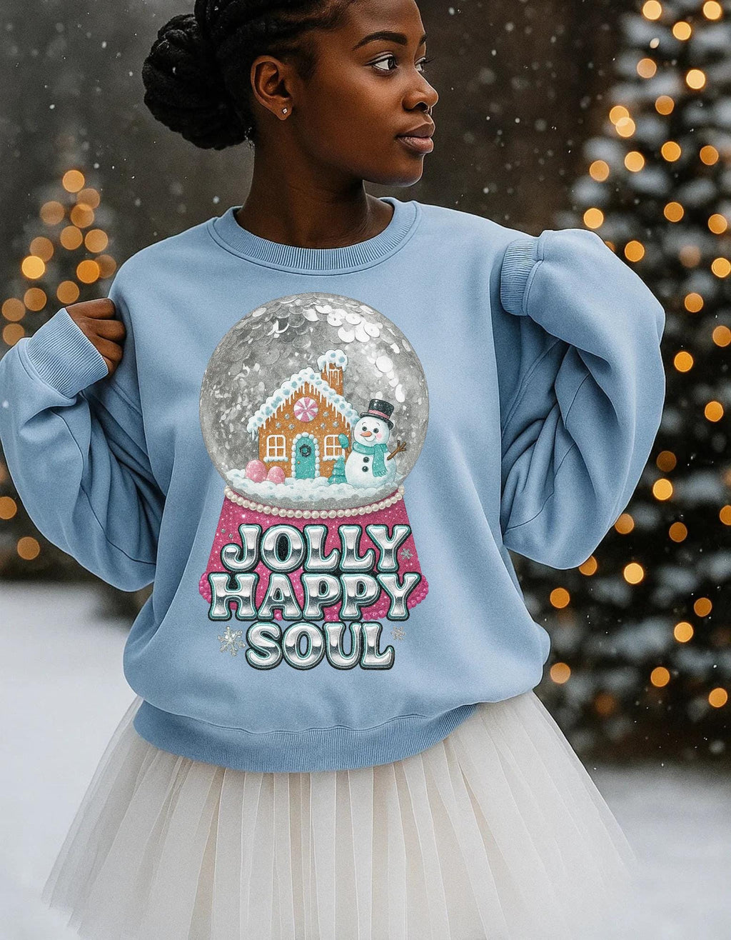 Gingerbread Snow Globe Jolly Happy Soul Christmas Holiday Crewneck Sweatshirt | Festive Winter Sweater