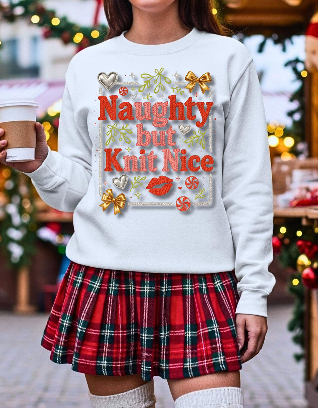 Knit Nice Unisex Crewneck Sweatshirt, Naughty Christmas Jumper, Cozy Winter Pullover, Funny Holiday Top, Gift for Knitters