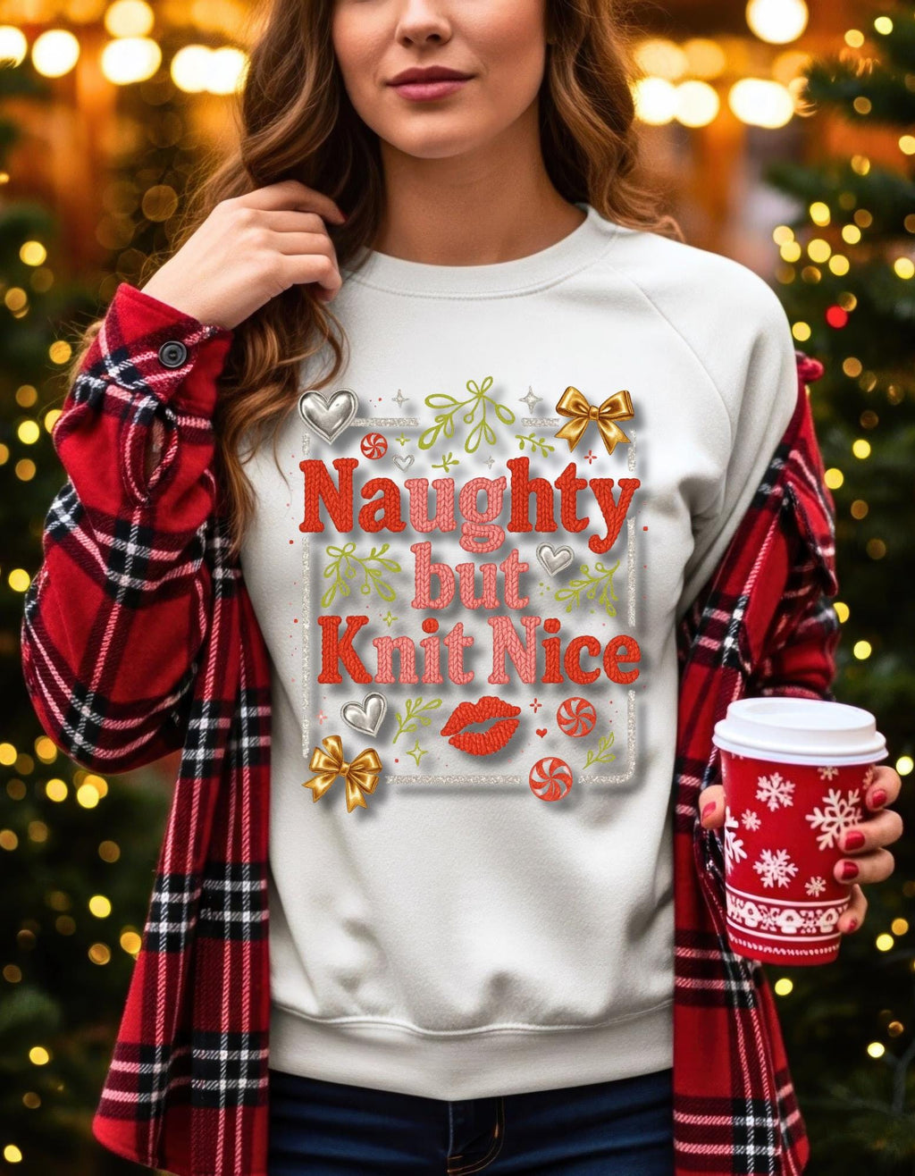 Knit Nice Unisex Crewneck Sweatshirt, Naughty Christmas Jumper, Cozy Winter Pullover, Funny Holiday Top, Gift for Knitters