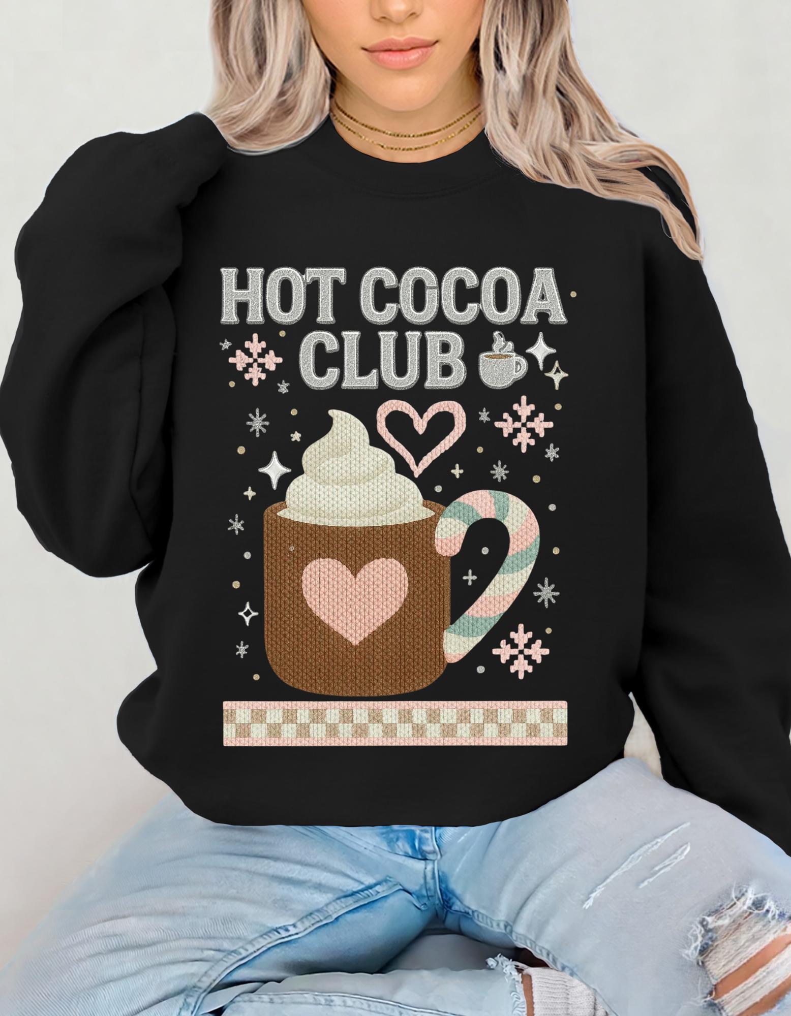 Hot Cocoa Club Y2K Retro Christmas Crewneck Sweatshirt Holiday Winter Pullover Gift