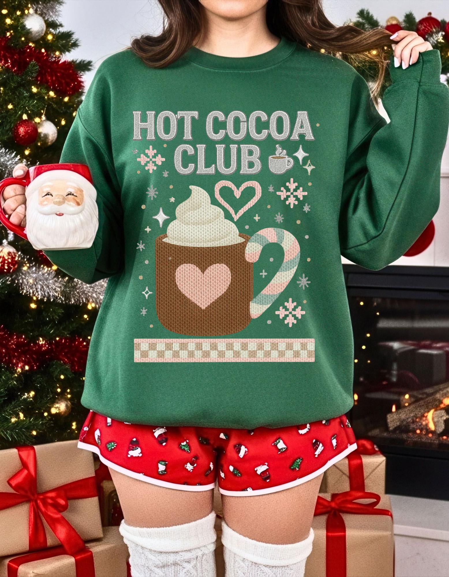 Hot Cocoa Club Y2K Retro Christmas Crewneck Sweatshirt Holiday Winter Pullover Gift