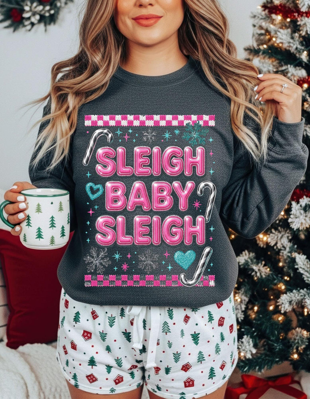 Sleigh Baby Sleigh Christmas Sweatshirt, Unisex Holiday Crewneck