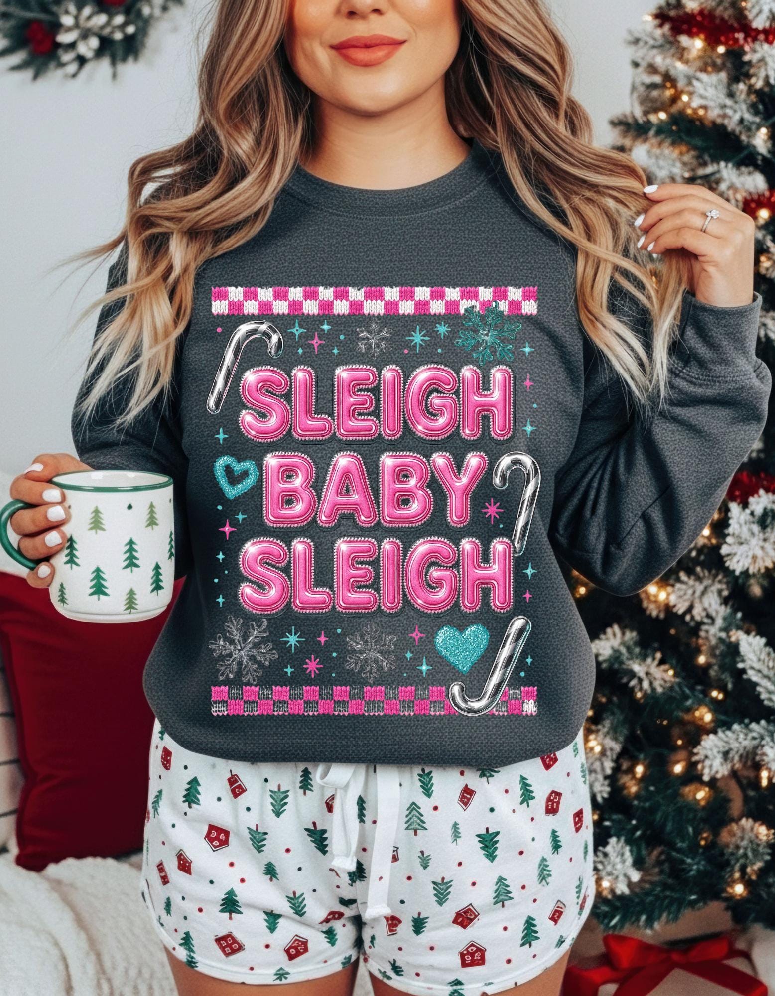 Sleigh Baby Sleigh Christmas Sweatshirt, Unisex Holiday Crewneck
