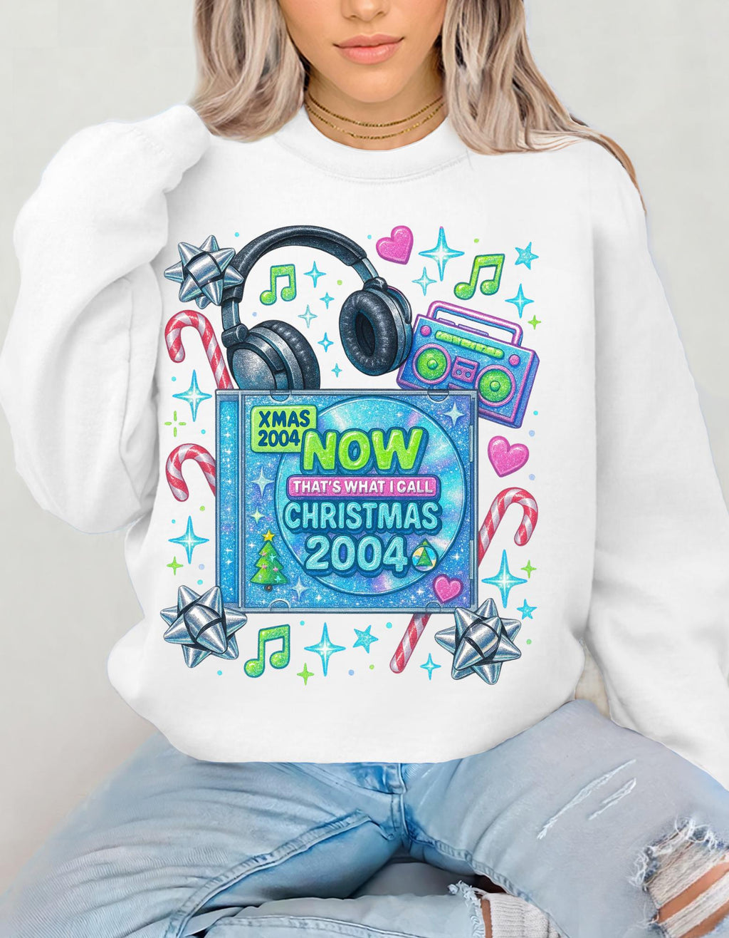 Y2K Christmas CD Sweatshirt - Retro 2004 Music Nostalgia Holiday Pullover Gift