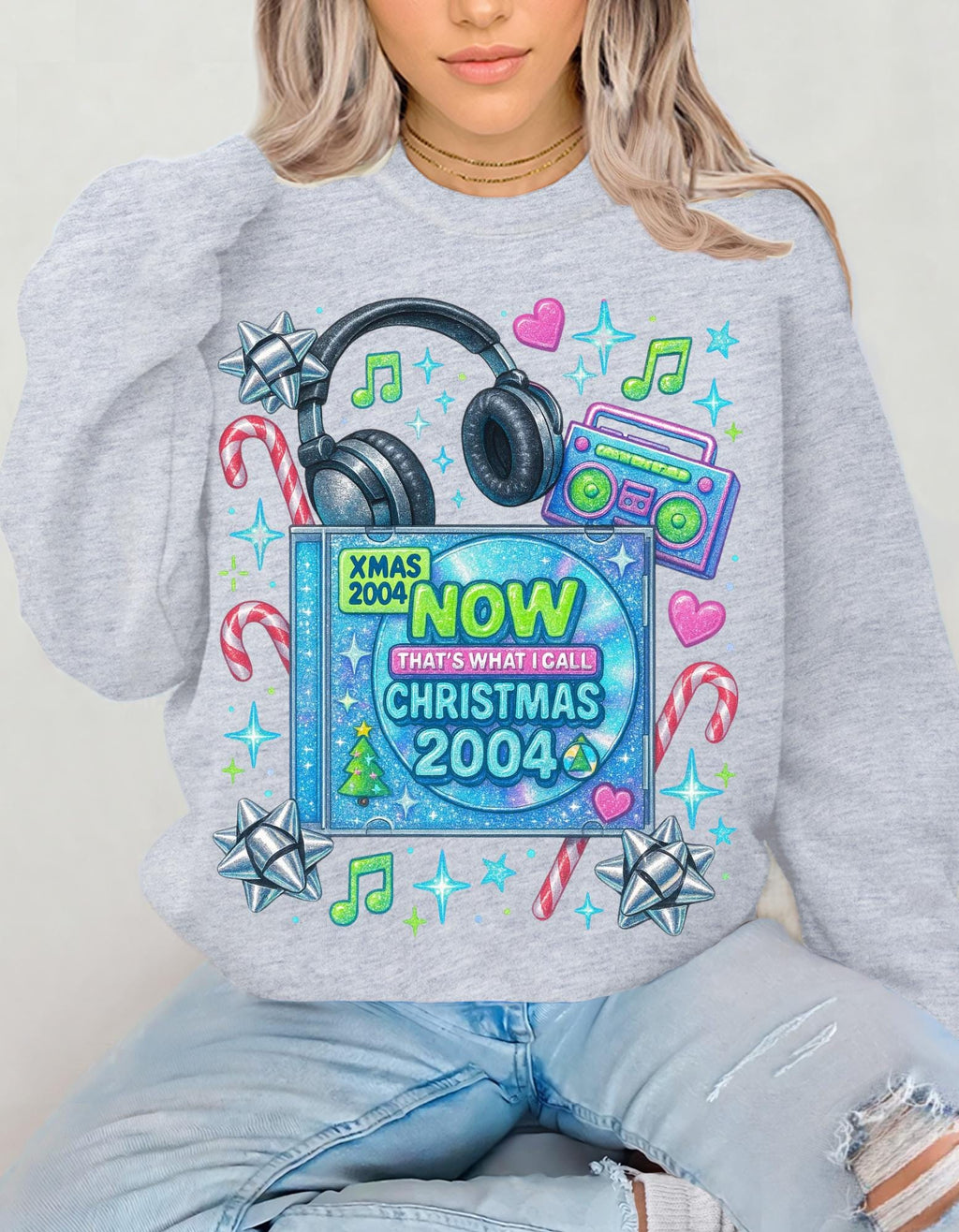 Y2K Christmas CD Sweatshirt - Retro 2004 Music Nostalgia Holiday Pullover Gift