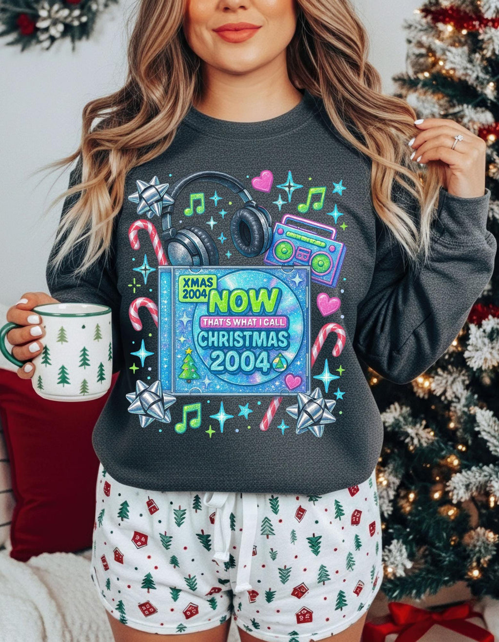 Y2K Christmas CD Sweatshirt - Retro 2004 Music Nostalgia Holiday Pullover Gift