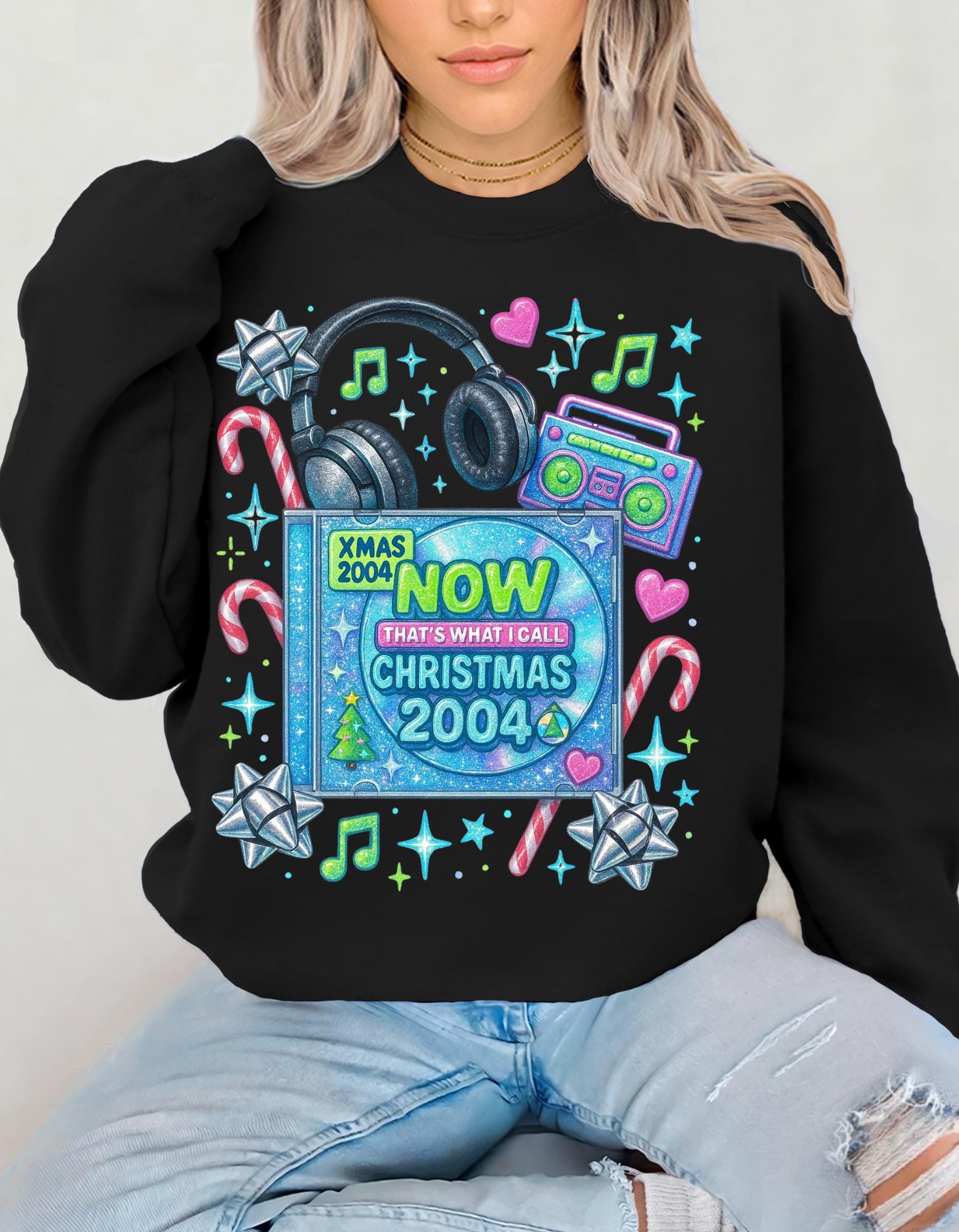 Y2K Christmas CD Sweatshirt - Retro 2004 Music Nostalgia Holiday Pullover Gift