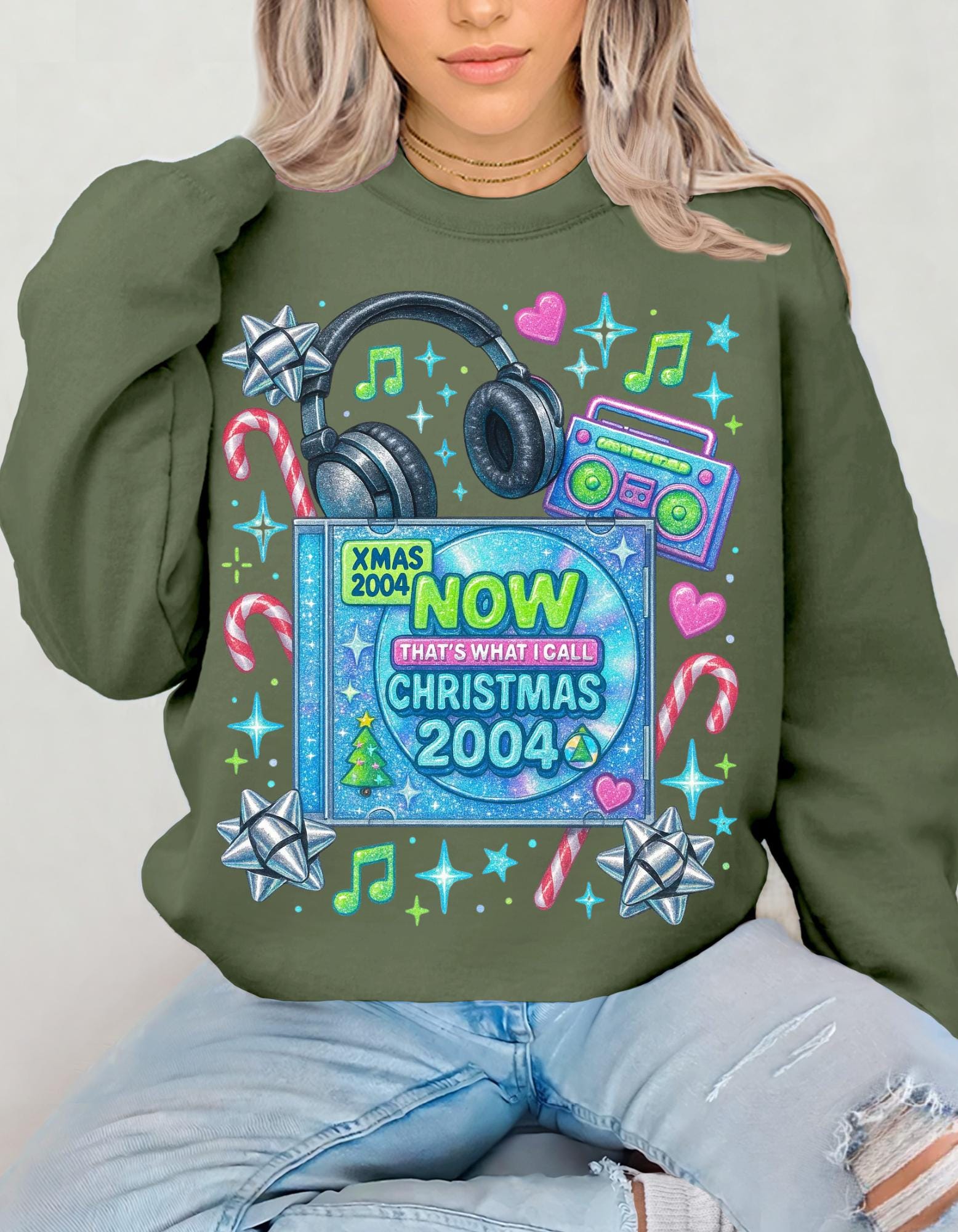 Y2K Christmas CD Sweatshirt - Retro 2004 Music Nostalgia Holiday Pullover Gift