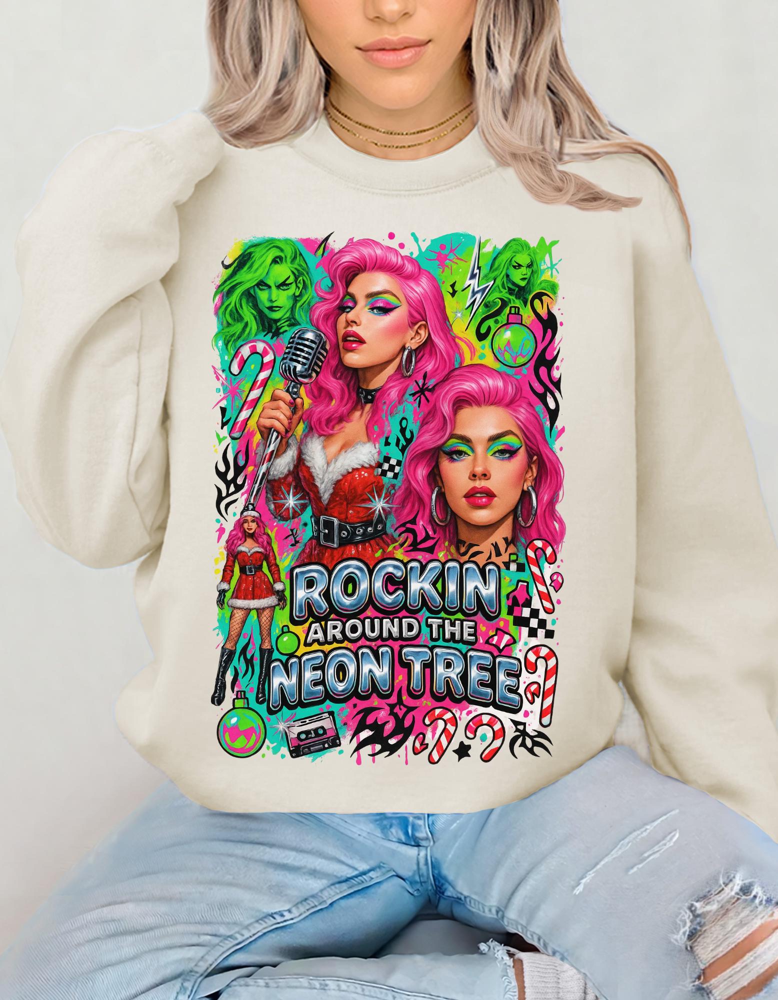 Neon Drag Queen Holiday Sweatshirt | Rockin' Around the Tree Art