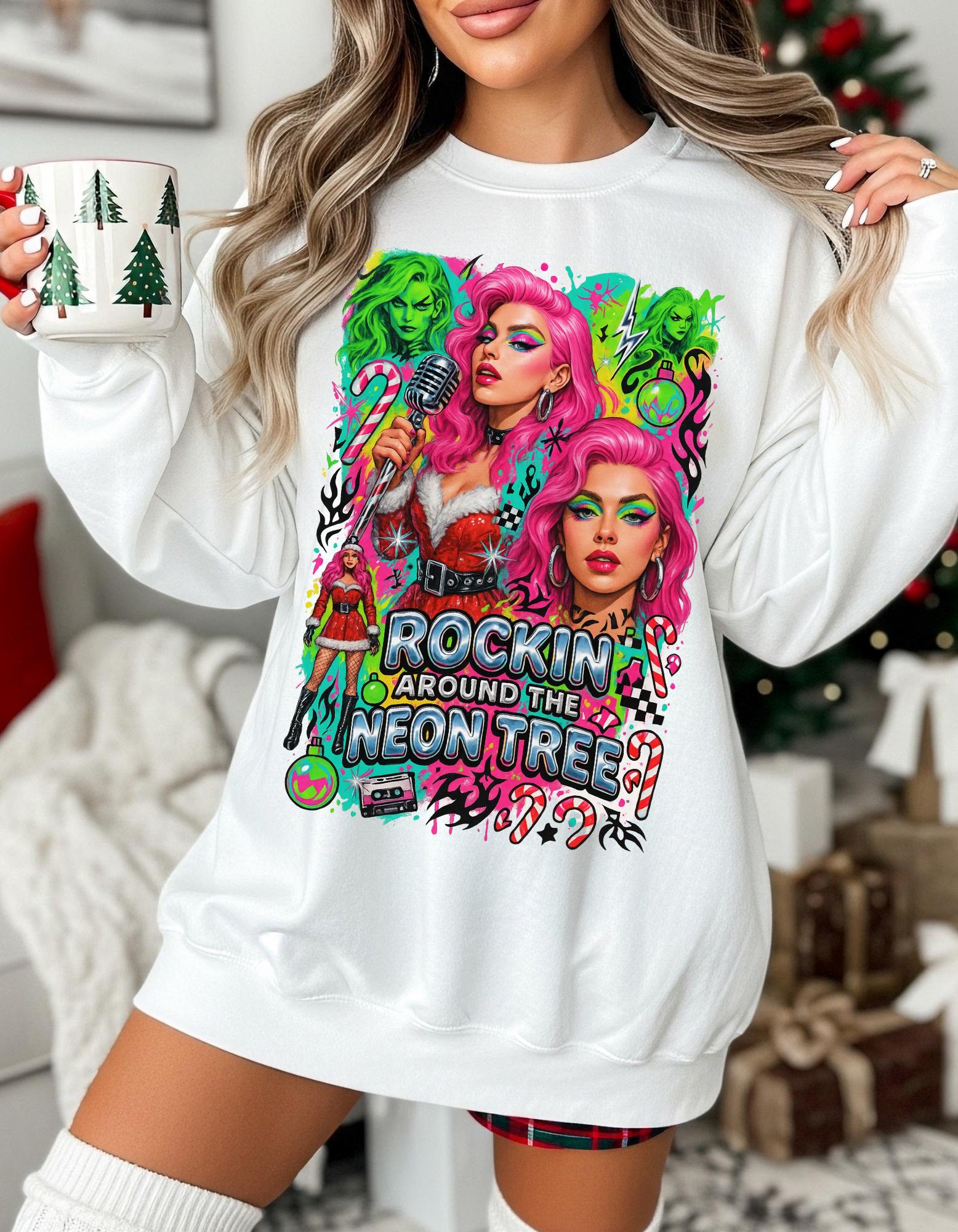 Neon Drag Queen Holiday Sweatshirt | Rockin' Around the Tree Art