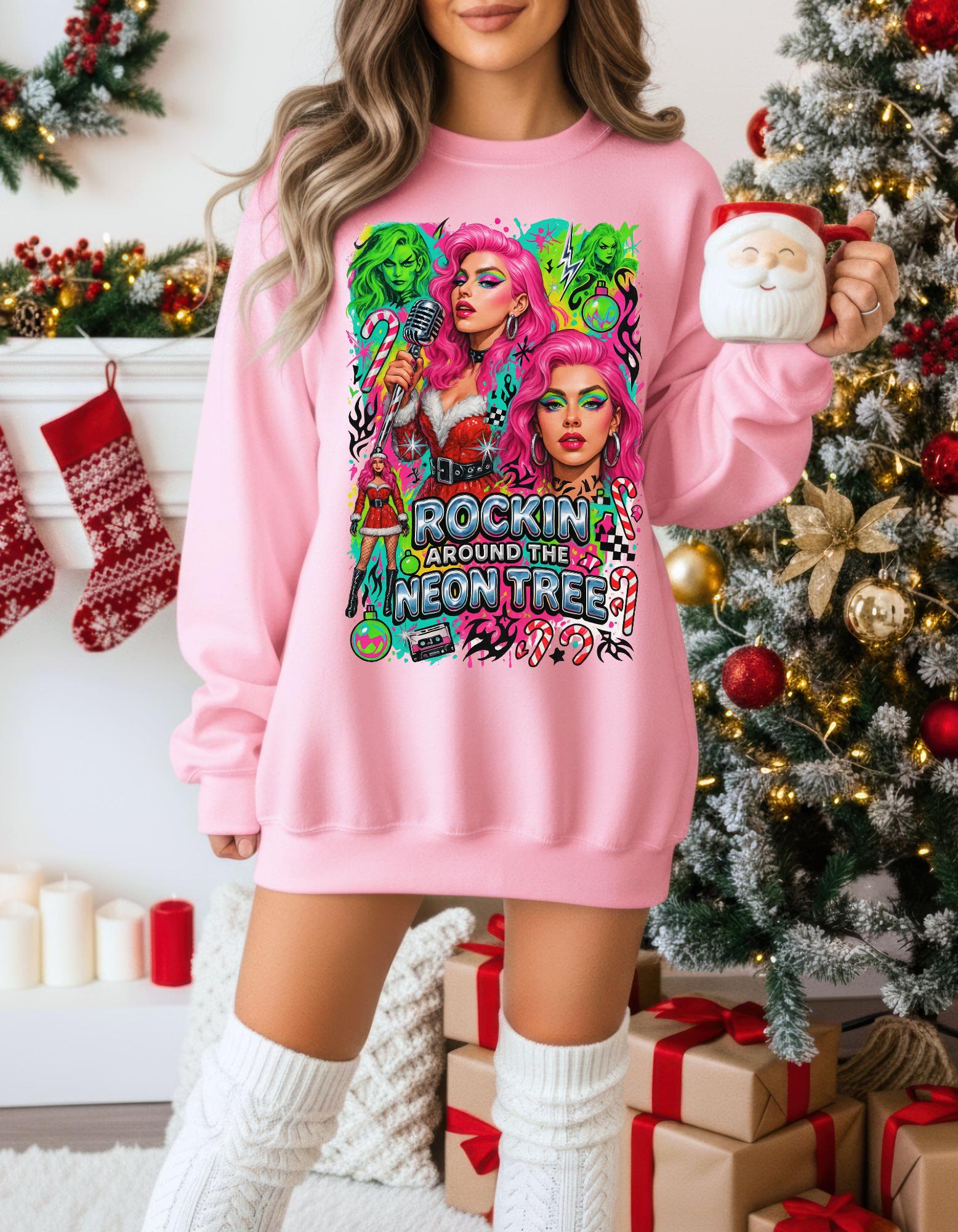 Neon Drag Queen Holiday Sweatshirt | Rockin' Around the Tree Art
