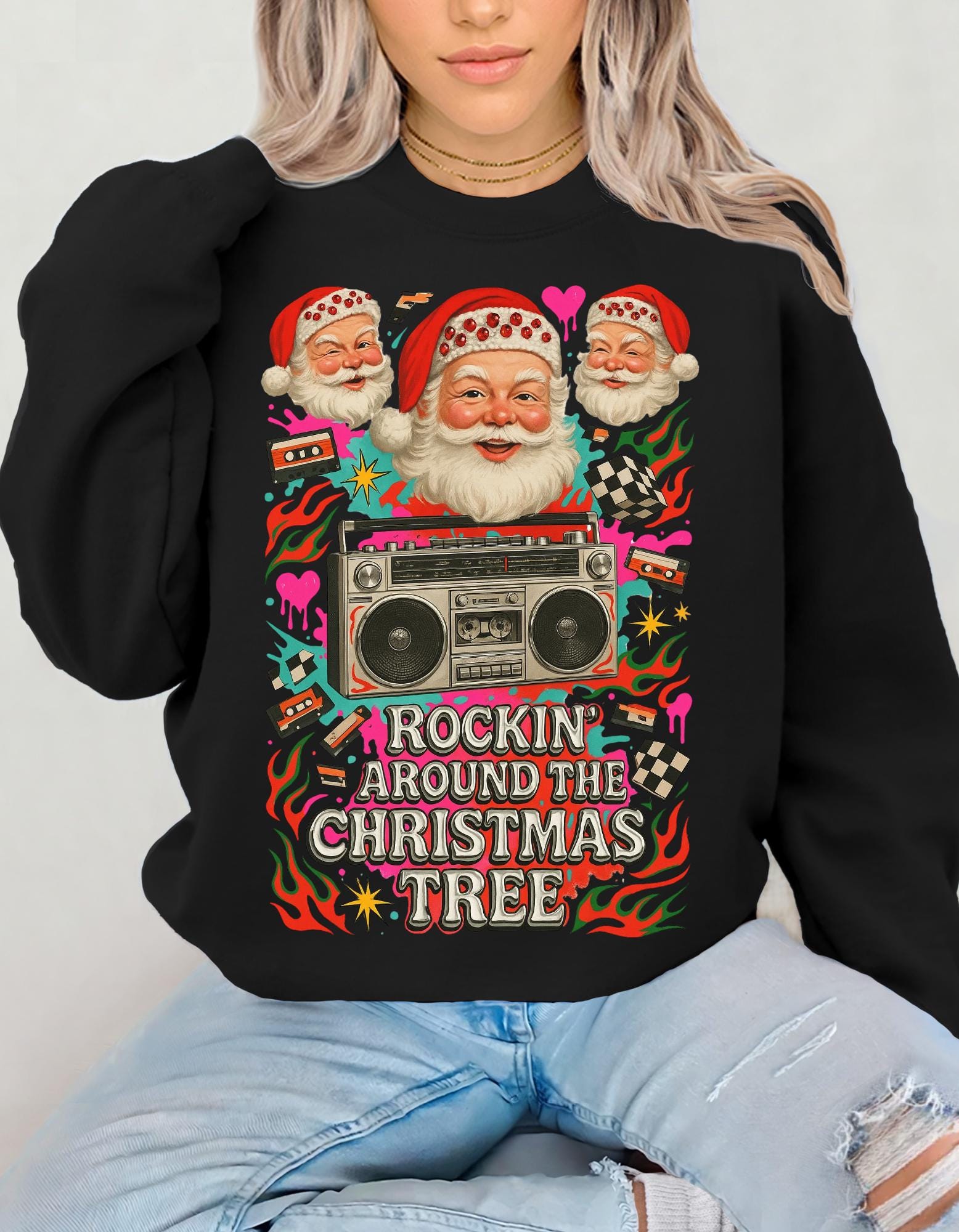 Y2K Santa Rocking Around the Christmas Tree Sweatshirt