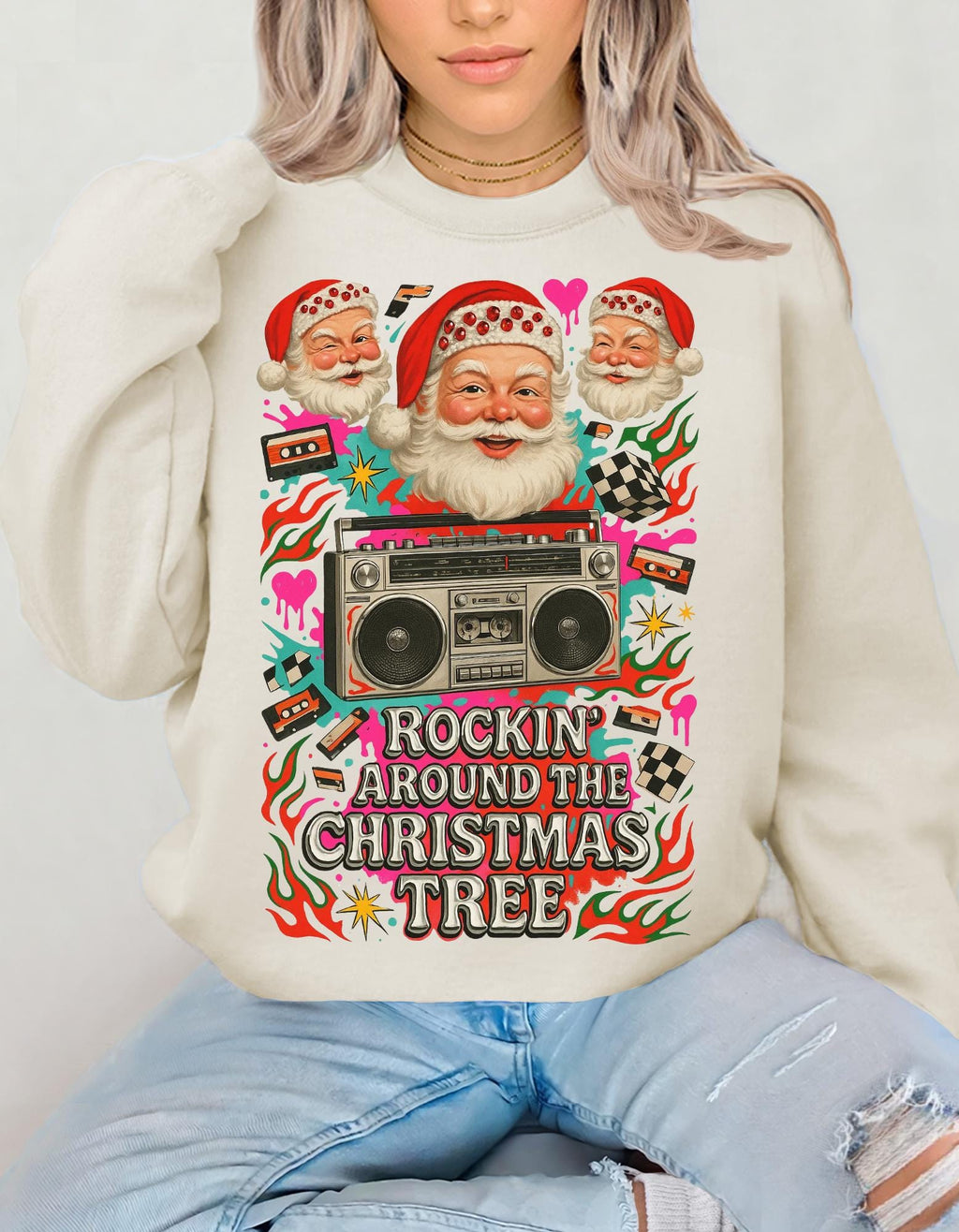 Y2K Santa Rocking Around the Christmas Tree Sweatshirt