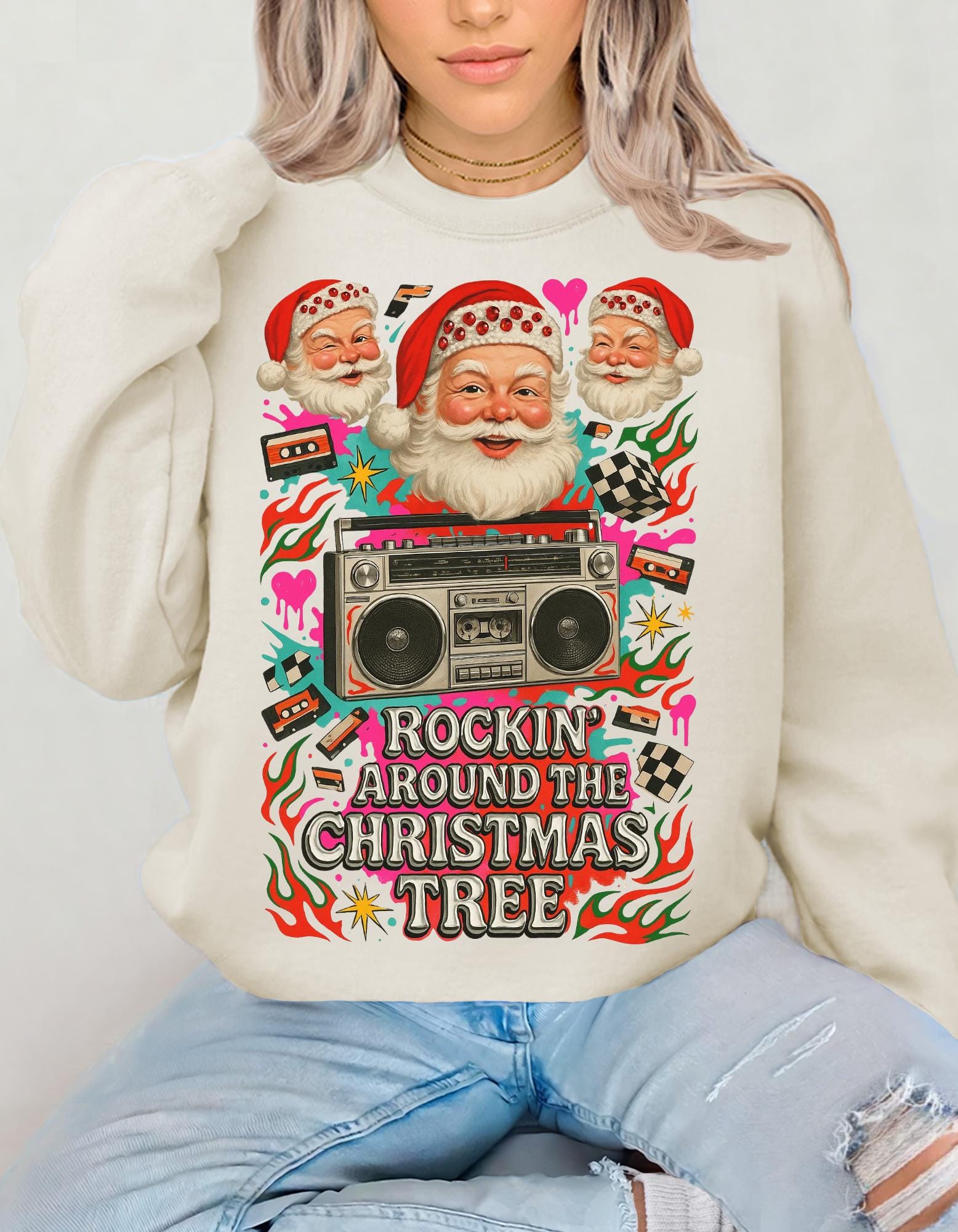 Y2K Santa Rocking Around the Christmas Tree Sweatshirt