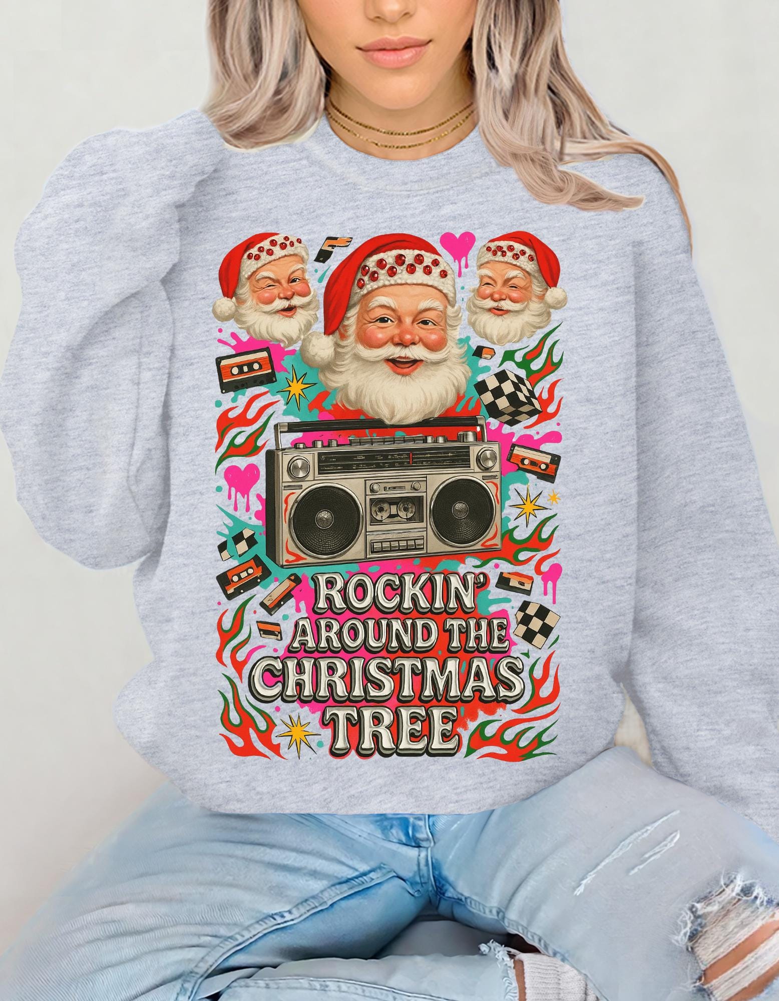 Y2K Santa Rocking Around the Christmas Tree Sweatshirt