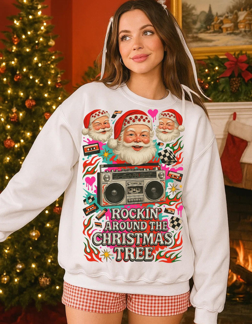 Y2K Santa Rocking Around the Christmas Tree Sweatshirt