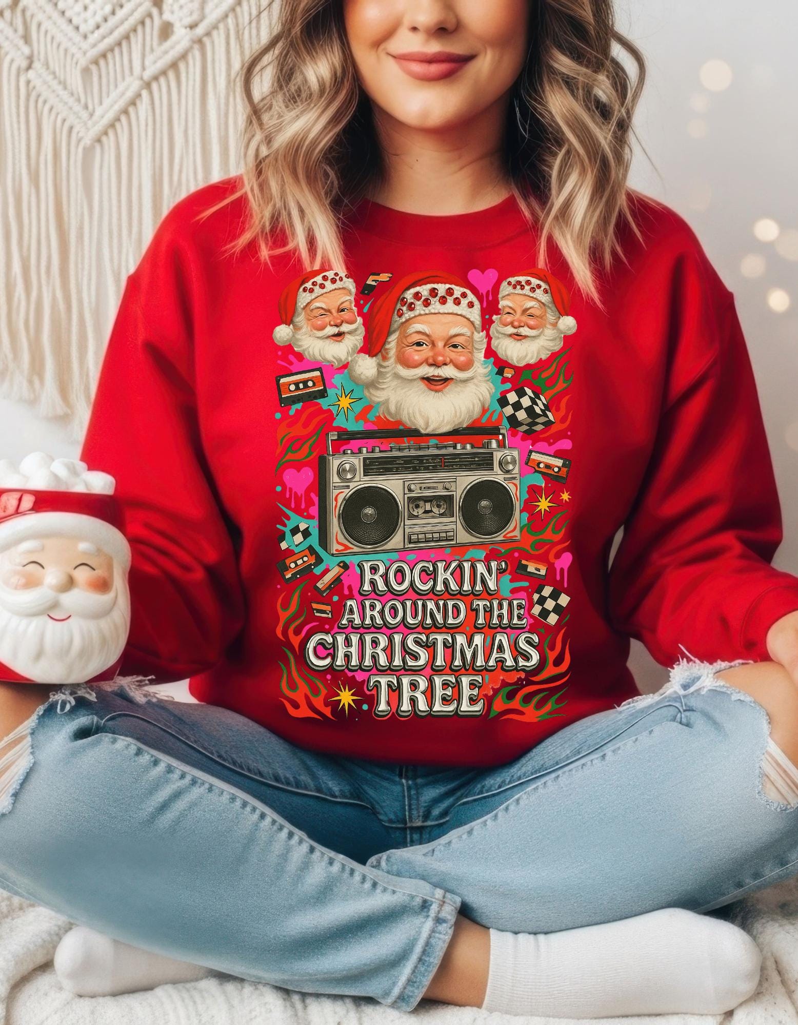 Y2K Santa Rocking Around the Christmas Tree Sweatshirt