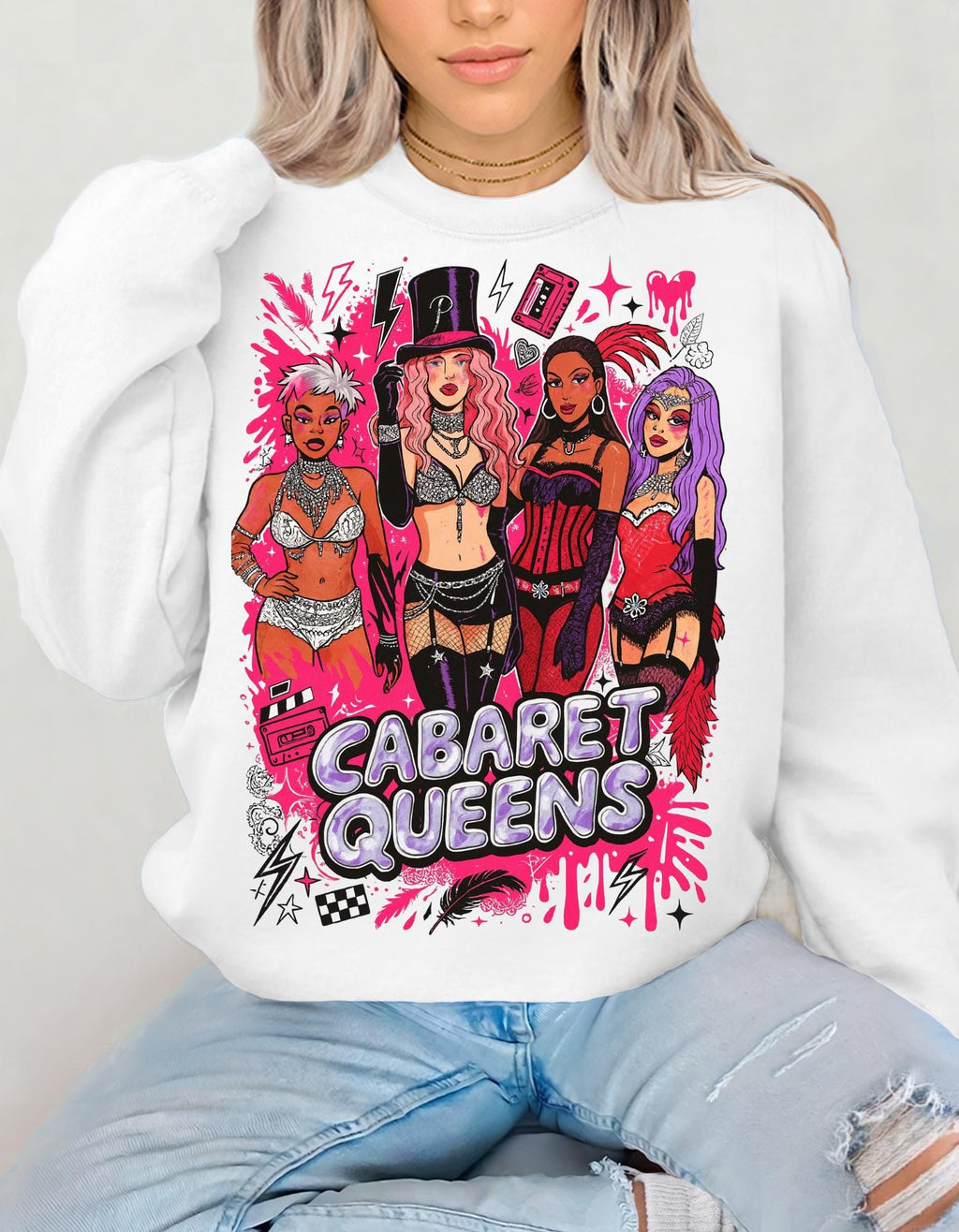 Cabaret Queens Sweatshirt, Vintage 90s Dance Party Pullover