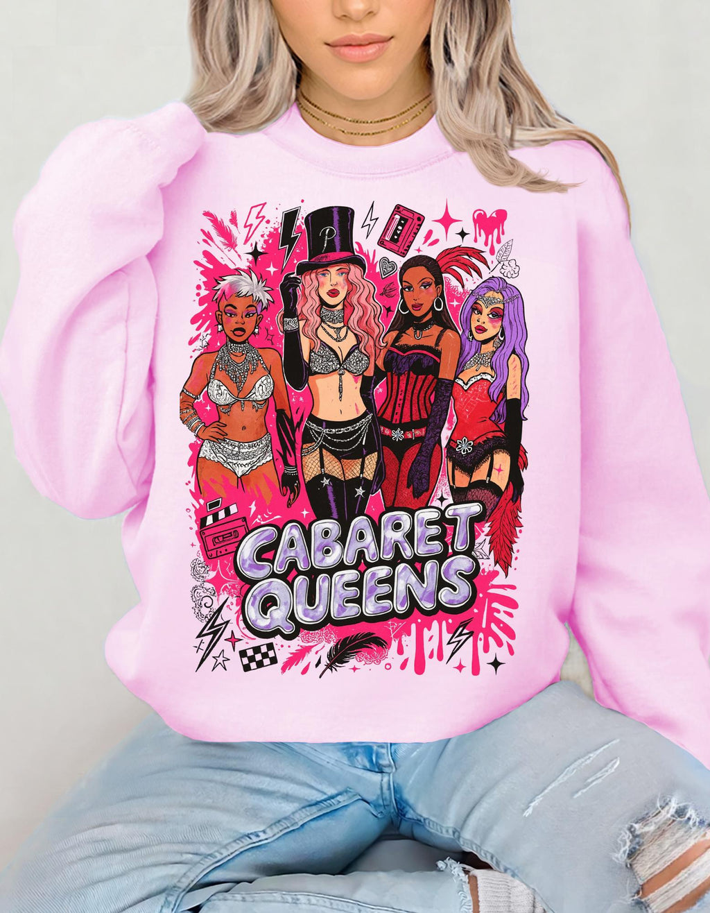 Cabaret Queens Sweatshirt, Vintage 90s Dance Party Pullover