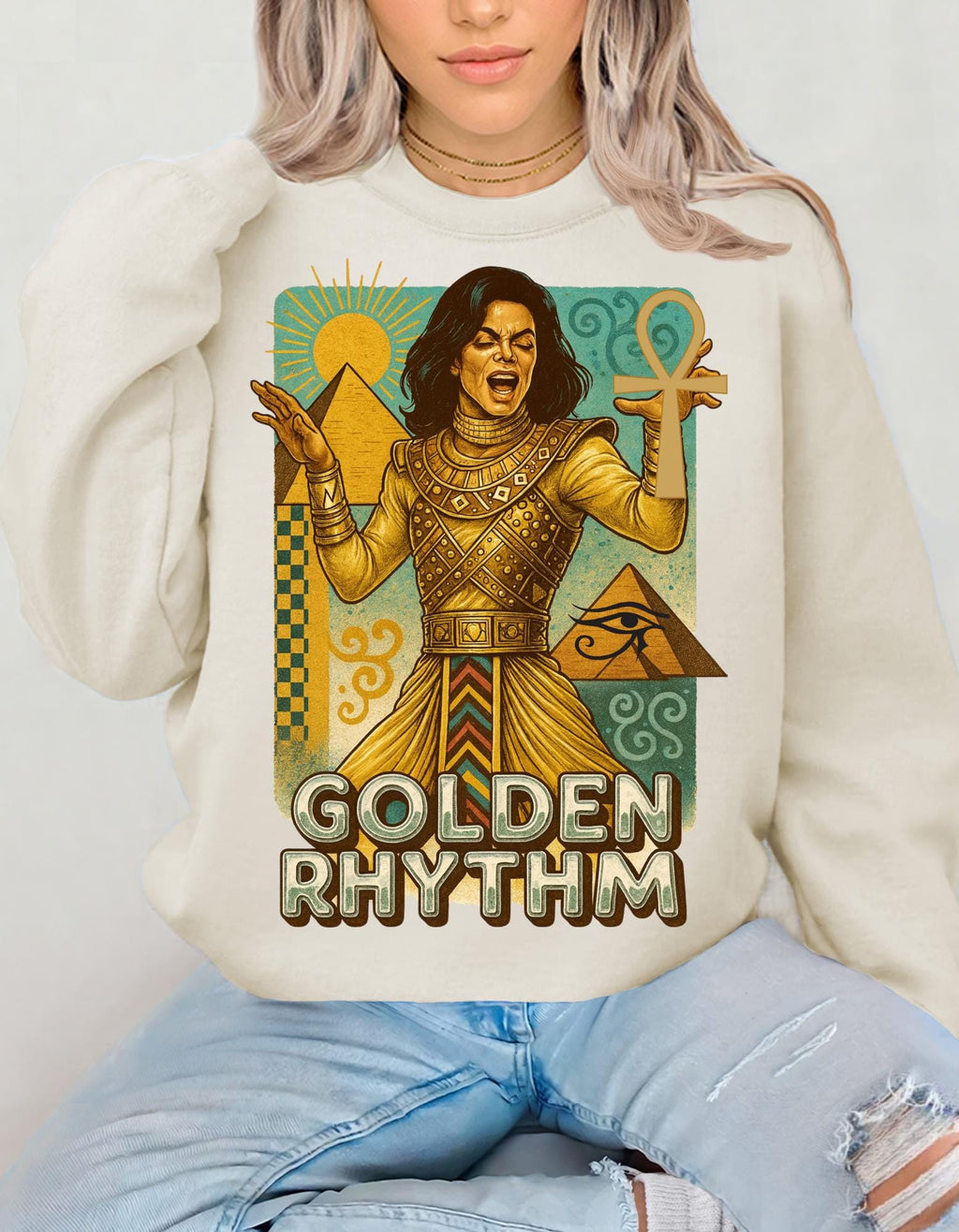 Golden Rhythm Singer Crewneck Sweatshirt | Retro Art Nouveau Music Graphic Vintage Unisex Apparel