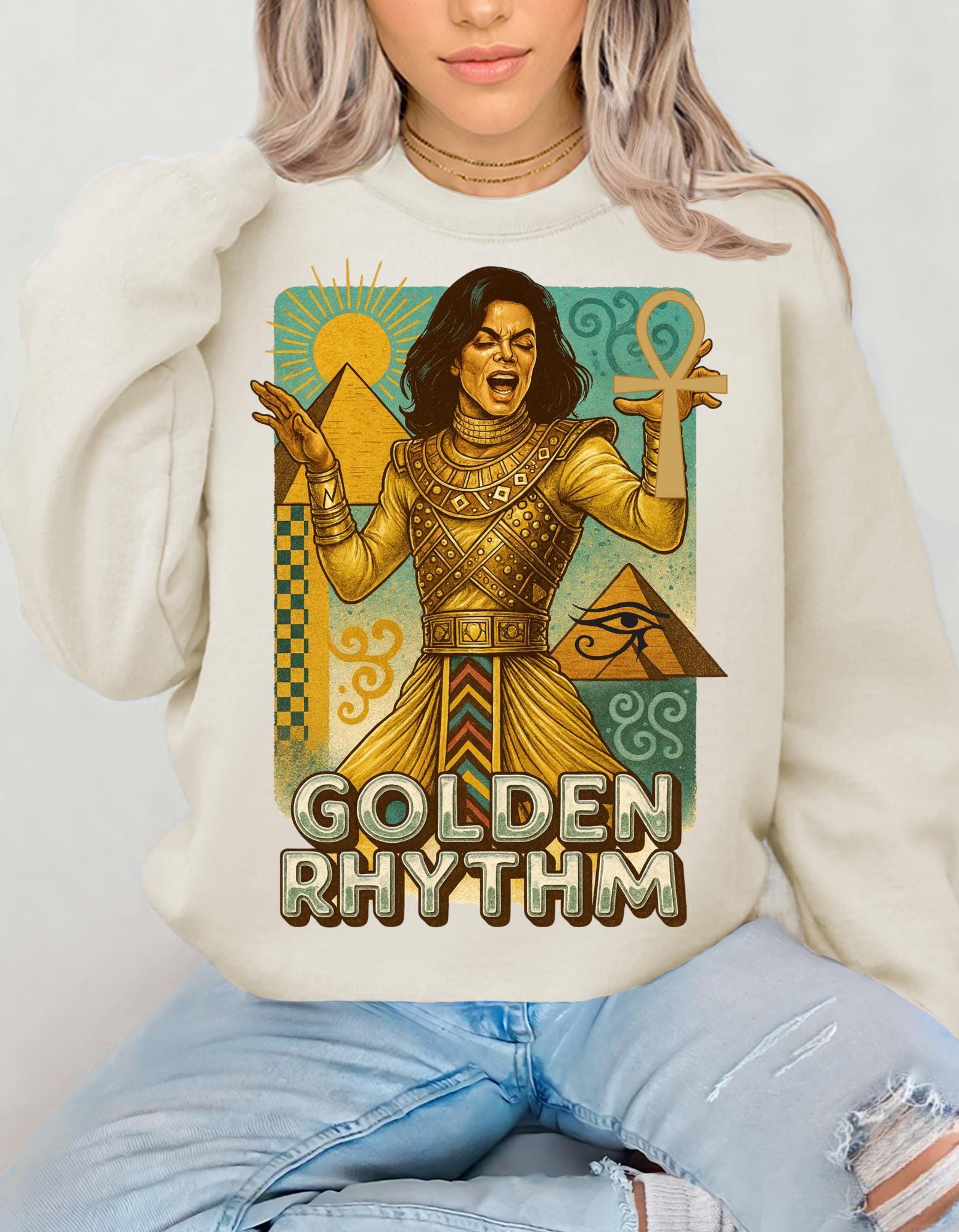 Golden Rhythm Singer Crewneck Sweatshirt | Retro Art Nouveau Music Graphic Vintage Unisex Apparel