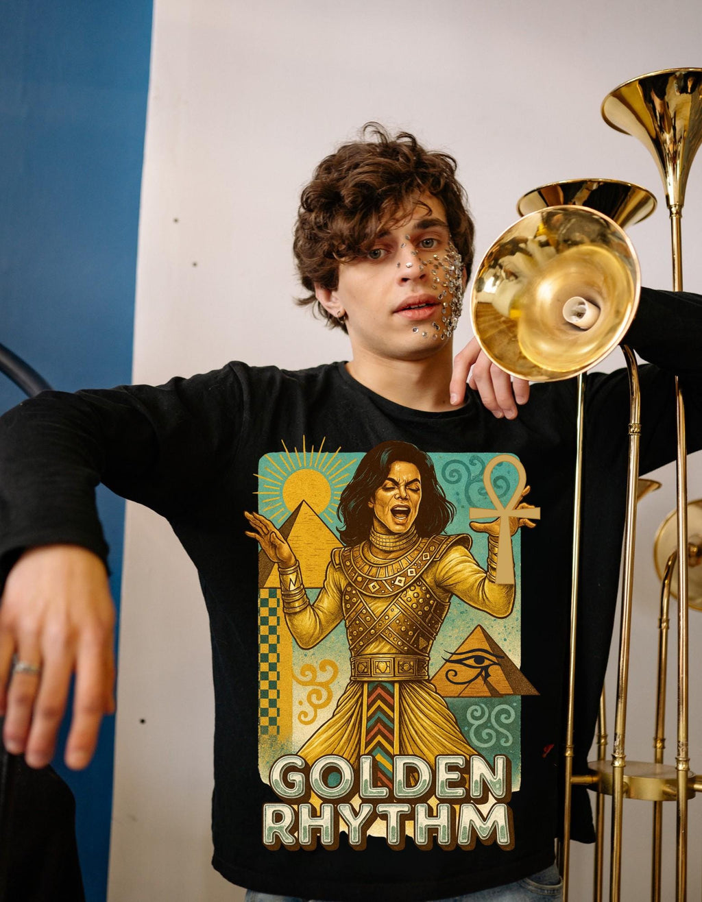 Golden Rhythm Singer Crewneck Sweatshirt | Retro Art Nouveau Music Graphic Vintage Unisex Apparel
