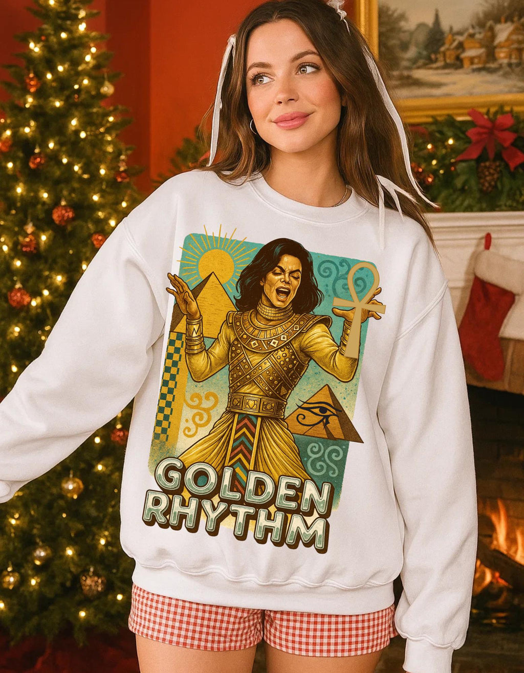 Golden Rhythm Singer Crewneck Sweatshirt | Retro Art Nouveau Music Graphic Vintage Unisex Apparel