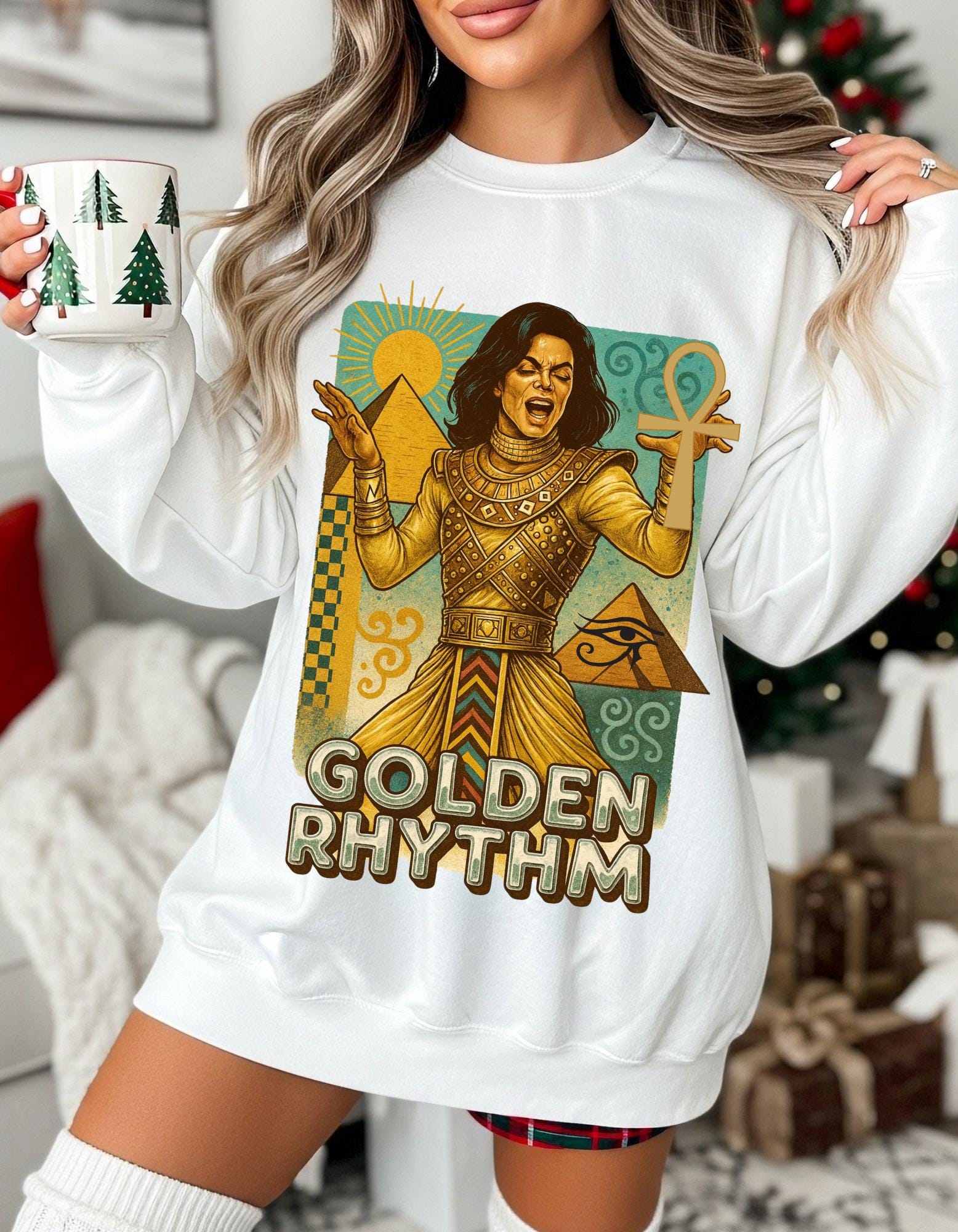 Golden Rhythm Singer Crewneck Sweatshirt | Retro Art Nouveau Music Graphic Vintage Unisex Apparel
