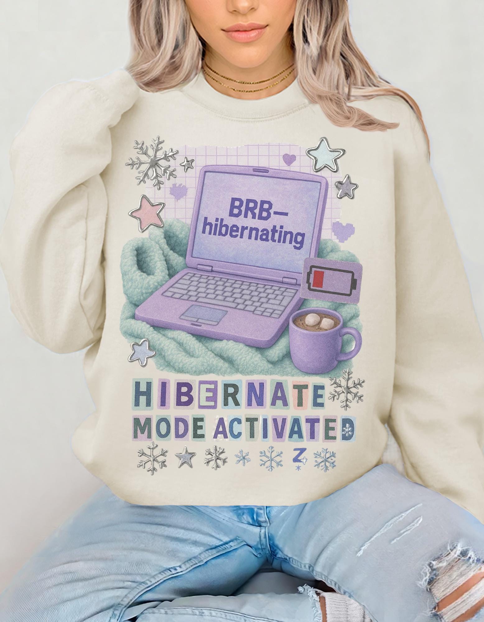 Cozy Hibernation Crewneck Sweatshirt, Winter Loungewear