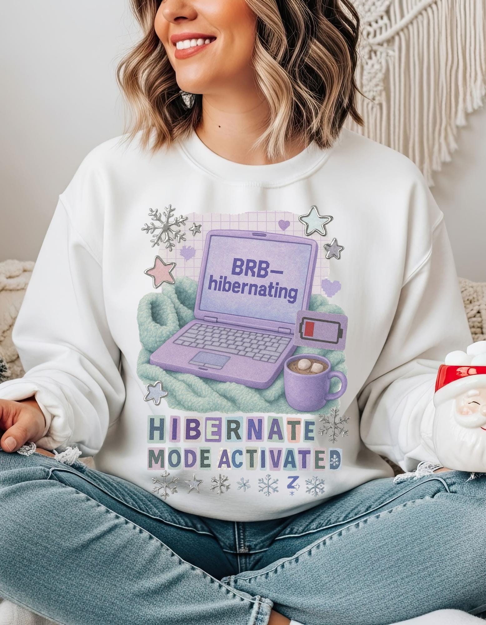 Cozy Hibernation Crewneck Sweatshirt, Winter Loungewear