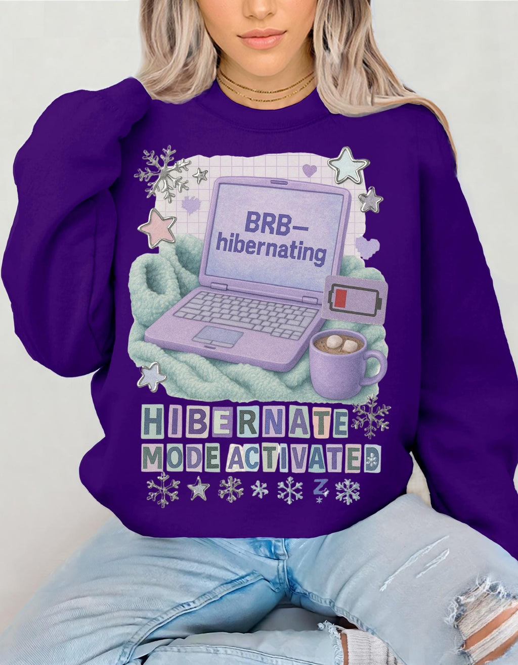Cozy Hibernation Crewneck Sweatshirt, Winter Loungewear