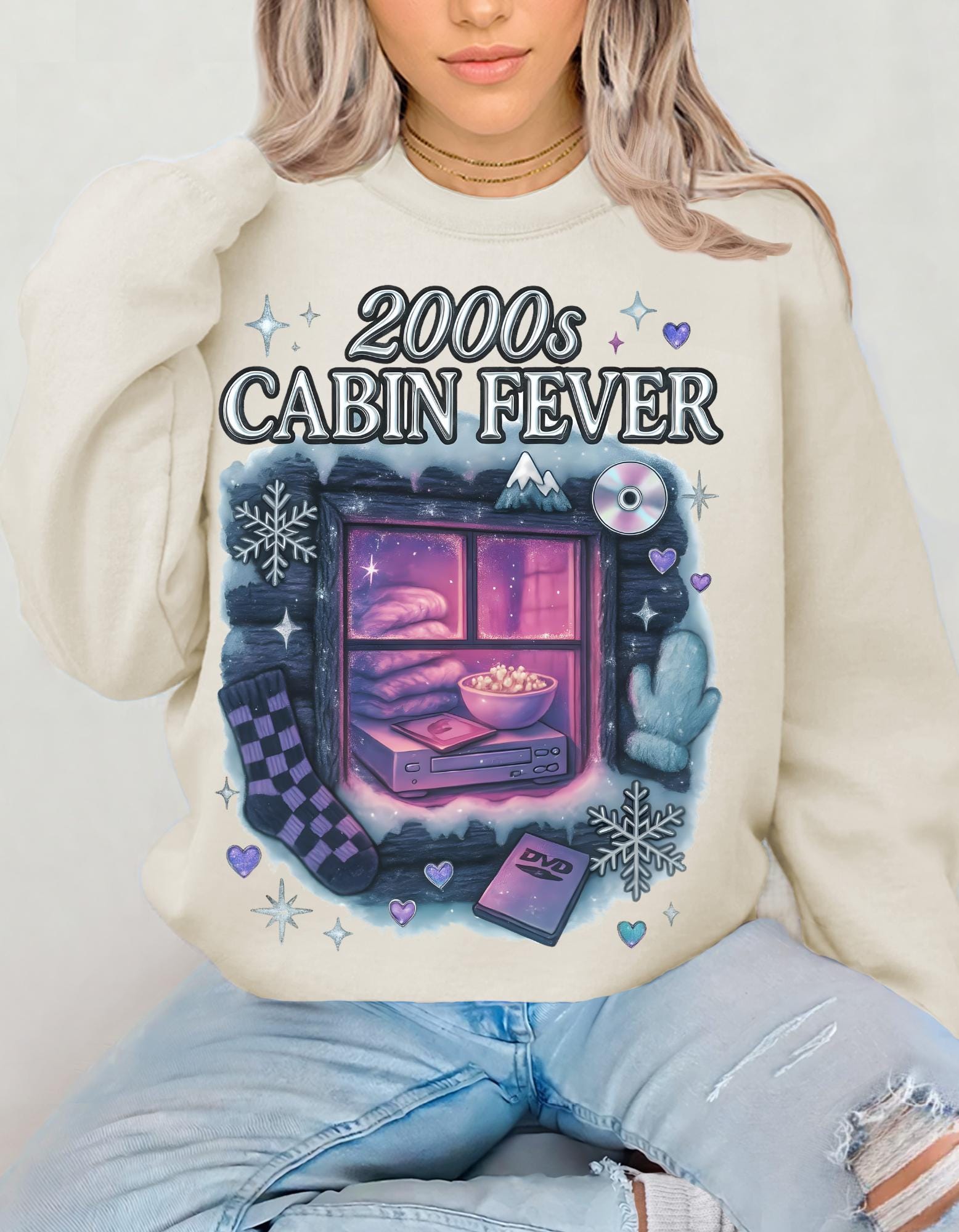 2000s Cabin Fever Sweatshirt - Unisex Cozy Crewneck Nostalgic Y2K Loungewear Graphic Pullover
