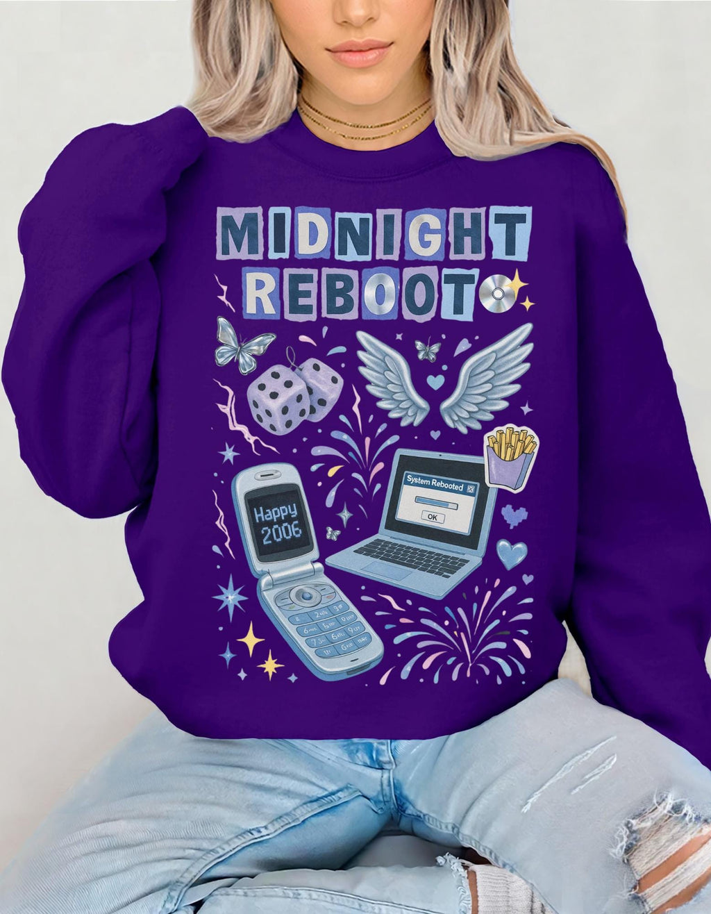 Midnight Reboot Crewneck Sweatshirt | Retro Tech Design Unisex Apparel Cozy Casual Wear
