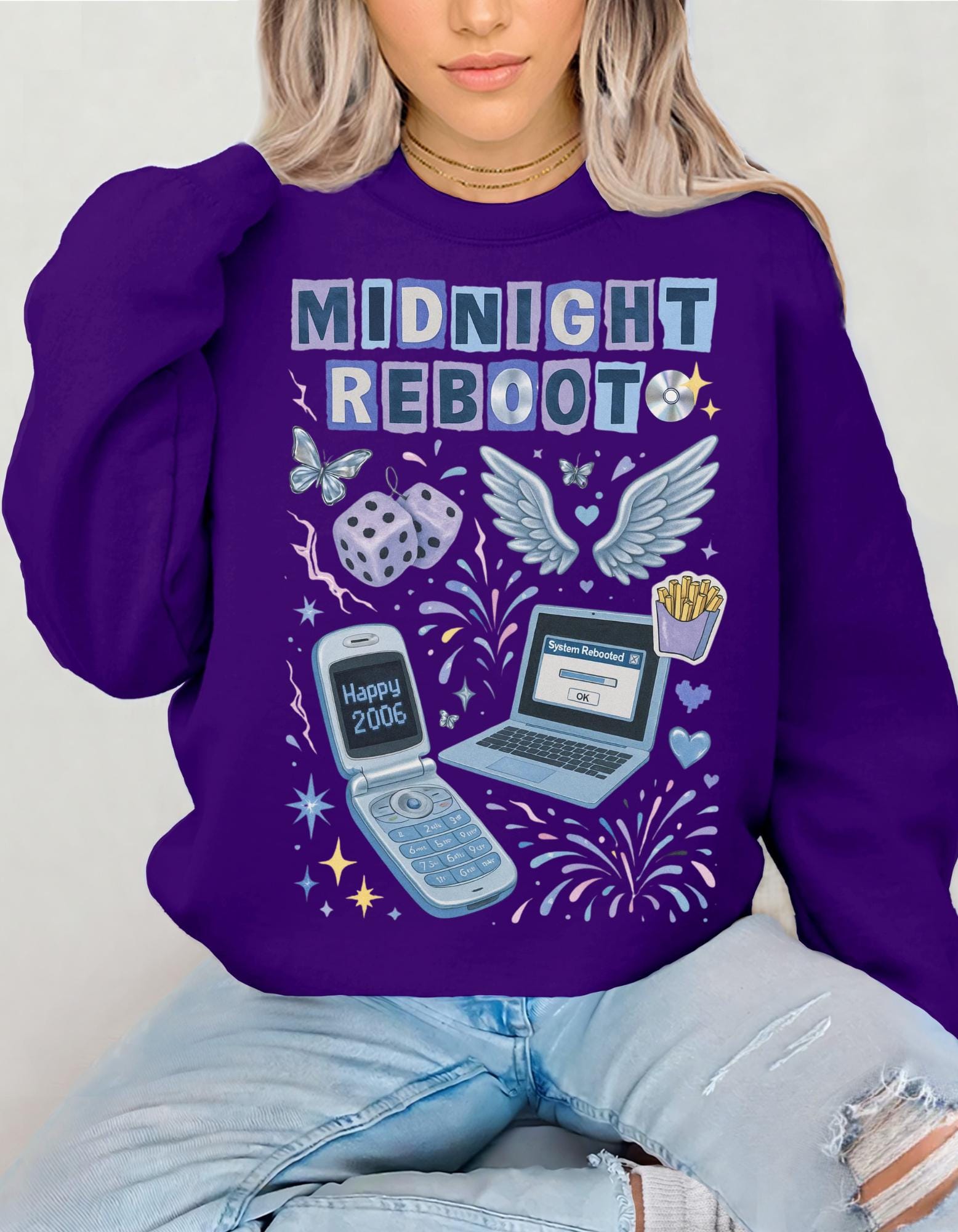 Midnight Reboot Crewneck Sweatshirt | Retro Tech Design Unisex Apparel Cozy Casual Wear