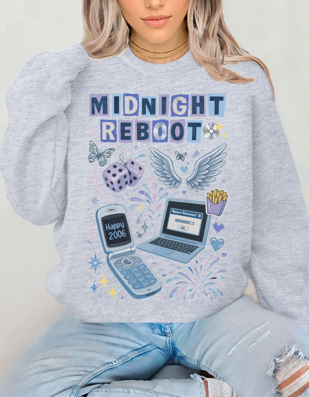 Midnight Reboot Crewneck Sweatshirt | Retro Tech Design Unisex Apparel Cozy Casual Wear