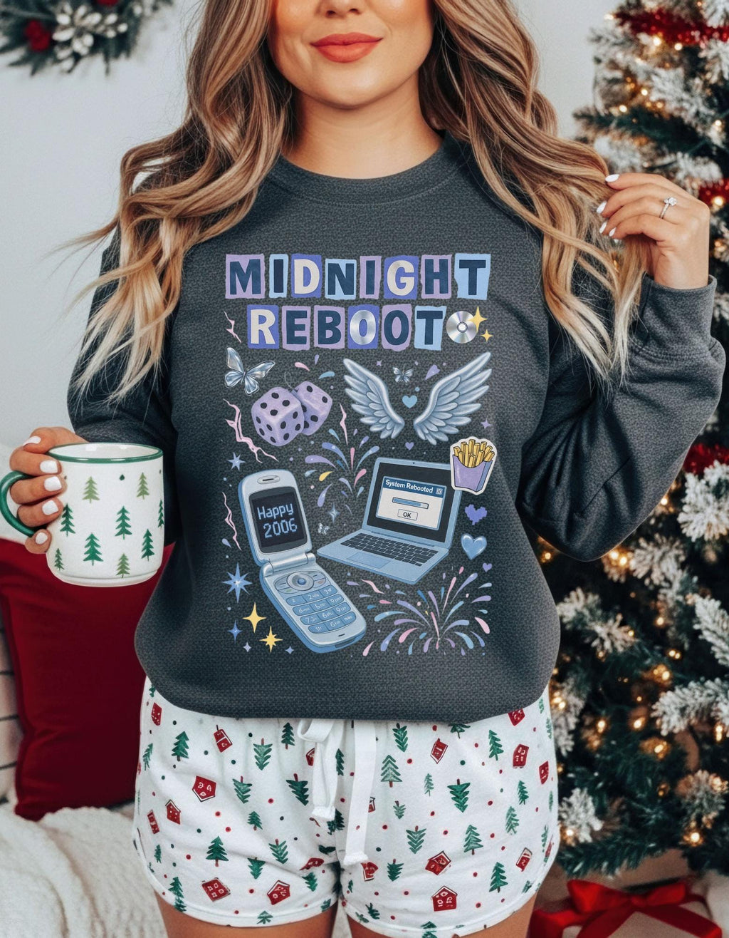Midnight Reboot Crewneck Sweatshirt | Retro Tech Design Unisex Apparel Cozy Casual Wear