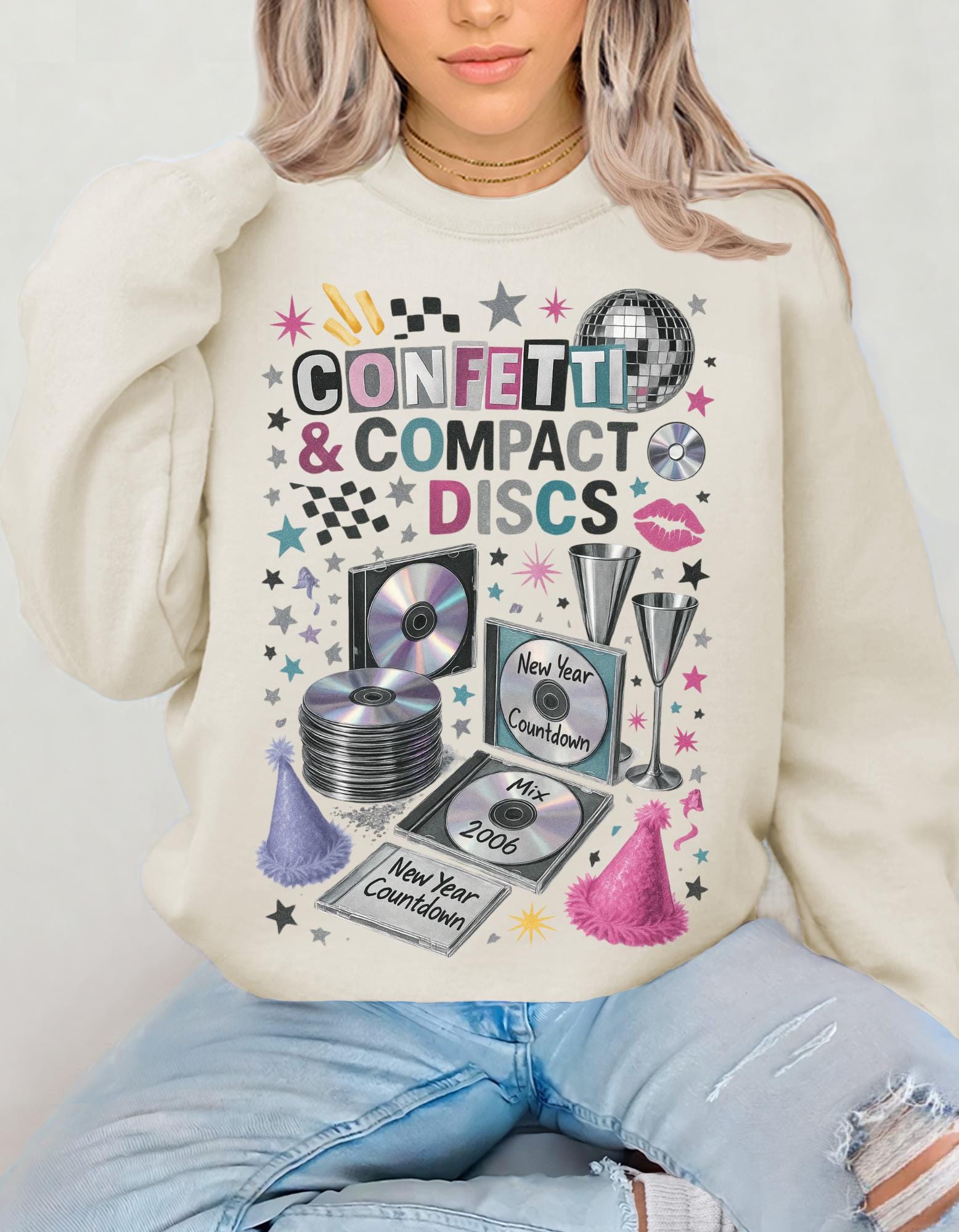 Y2K New Year 2026 Confetti Unisex Crewneck Sweatshirt