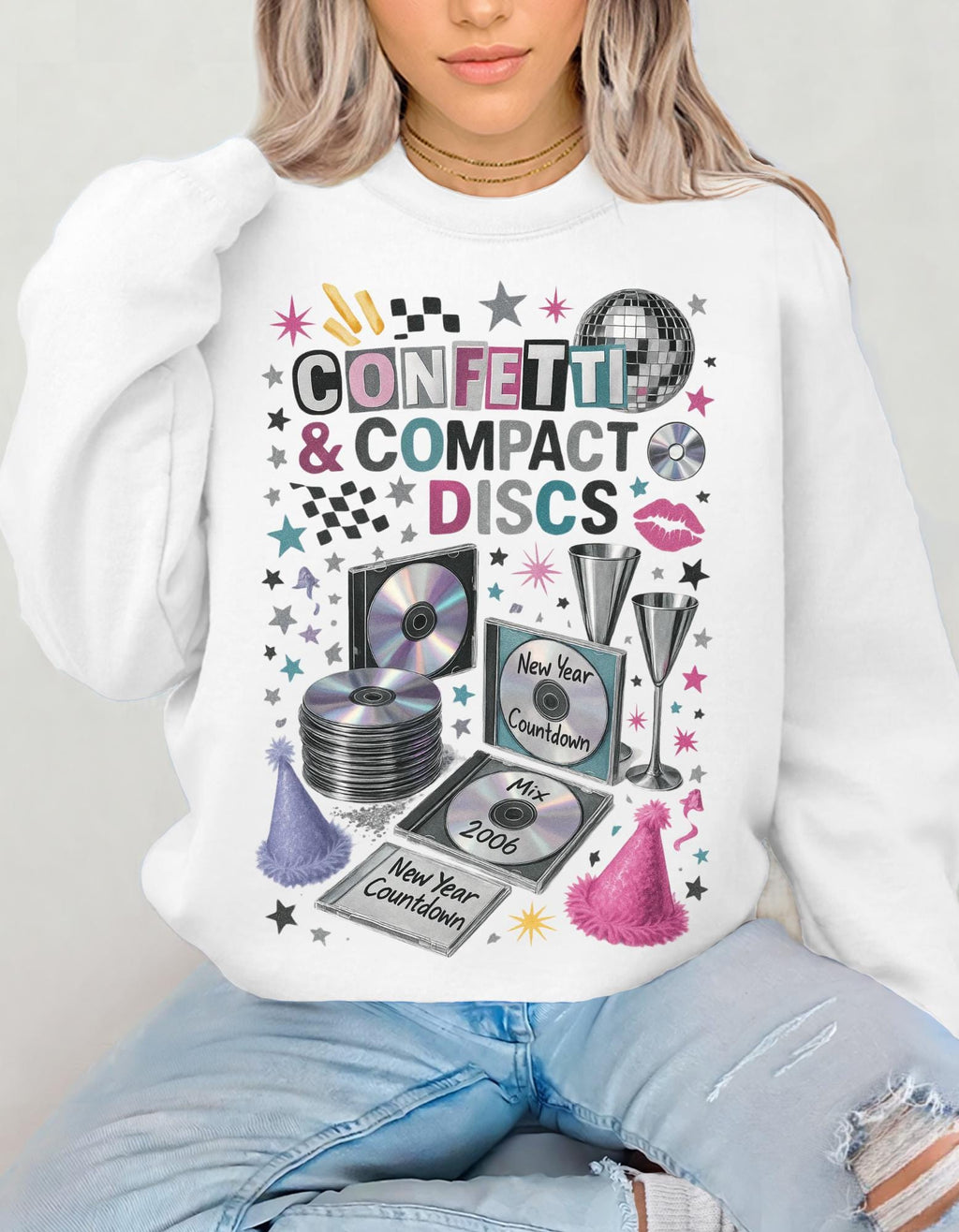 Y2K New Year 2026 Confetti Unisex Crewneck Sweatshirt