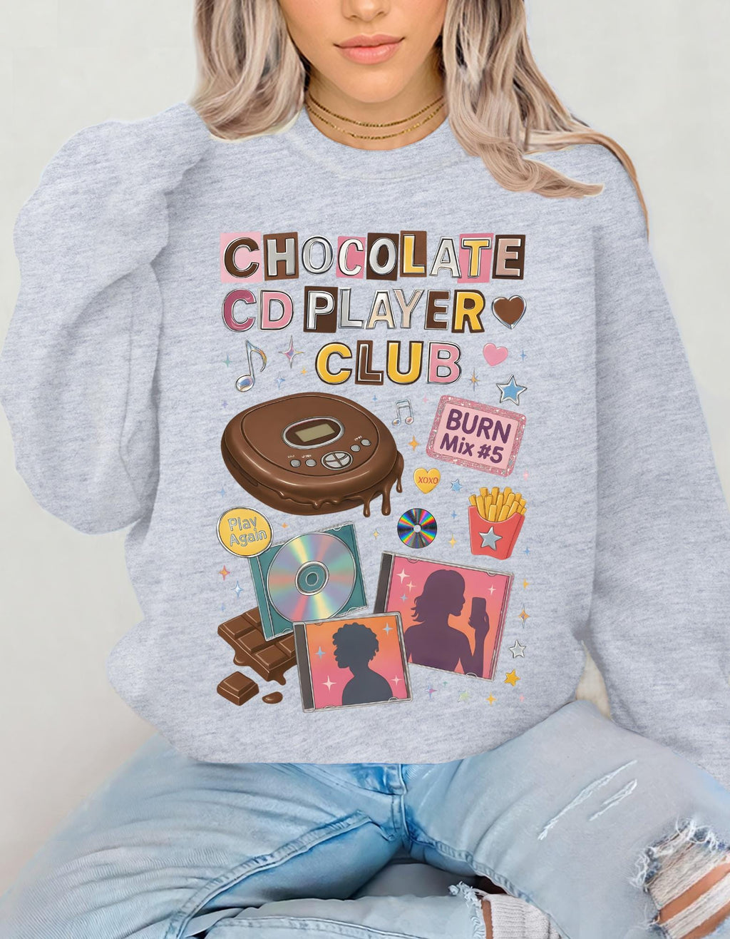 Chocolate CD Player Club Sweatshirt | Retro Y2K Graphic Crewneck