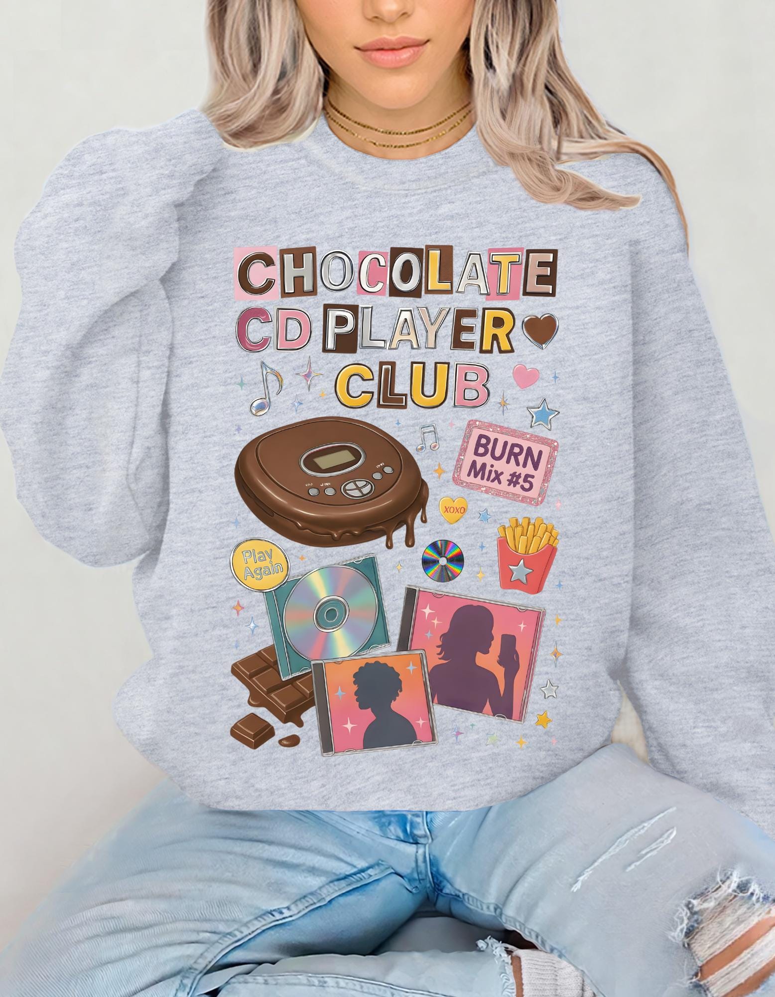 Chocolate CD Player Club Sweatshirt | Retro Y2K Graphic Crewneck
