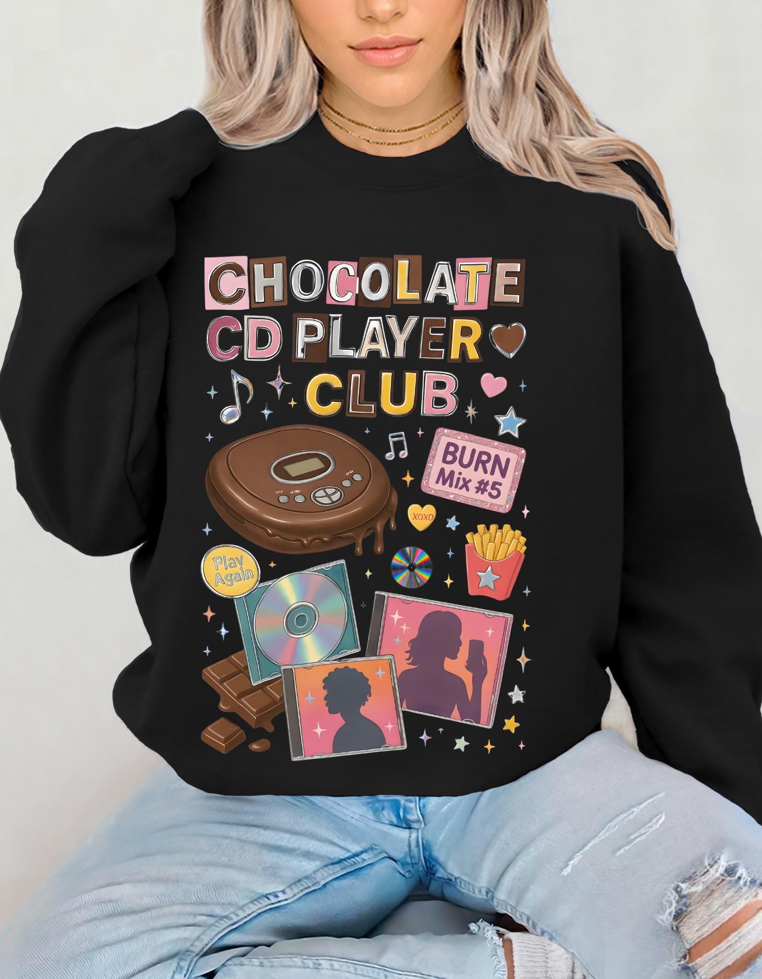 Chocolate CD Player Club Sweatshirt | Retro Y2K Graphic Crewneck