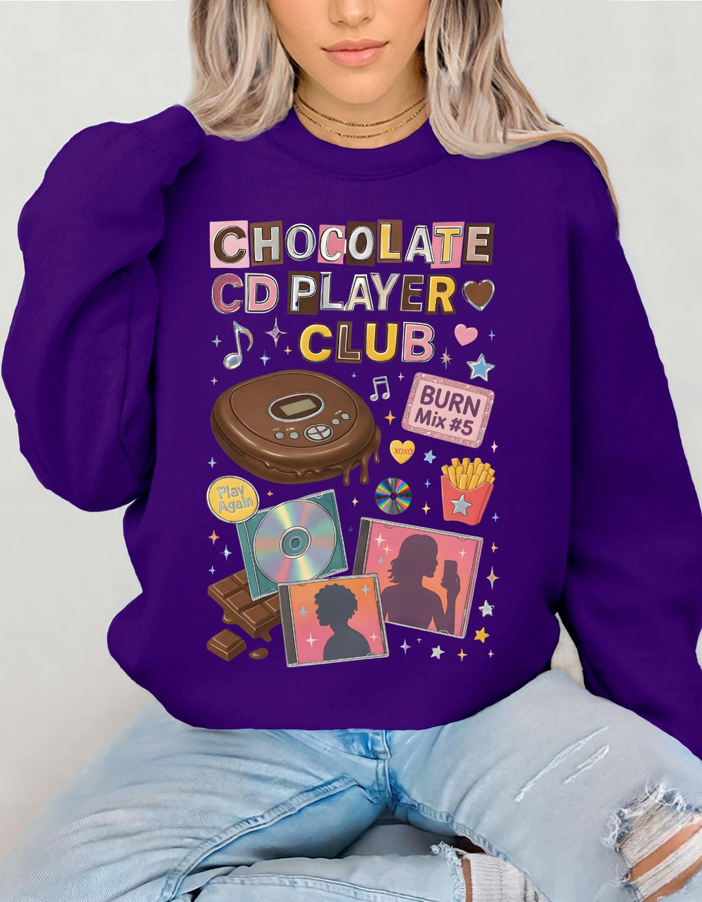 Chocolate CD Player Club Sweatshirt | Retro Y2K Graphic Crewneck