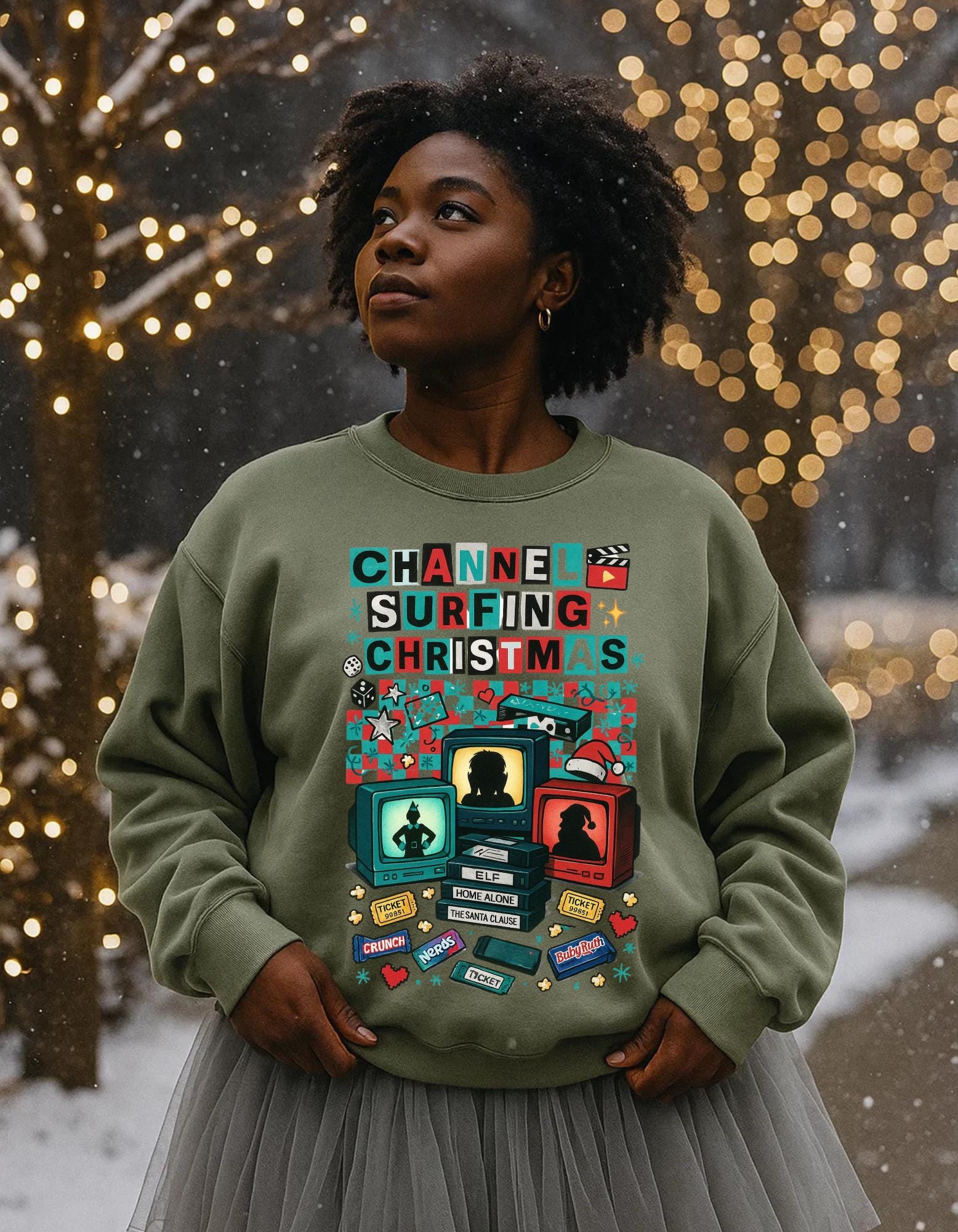 90s Channel Surfing Christmas Sweatshirt, Retro Holiday Crewneck