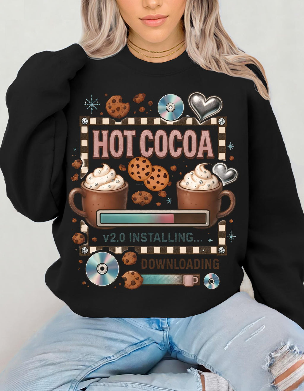 Cozy Hot Cocoa Crewneck Sweatshirt | Retro Y2K Christmas Sweater