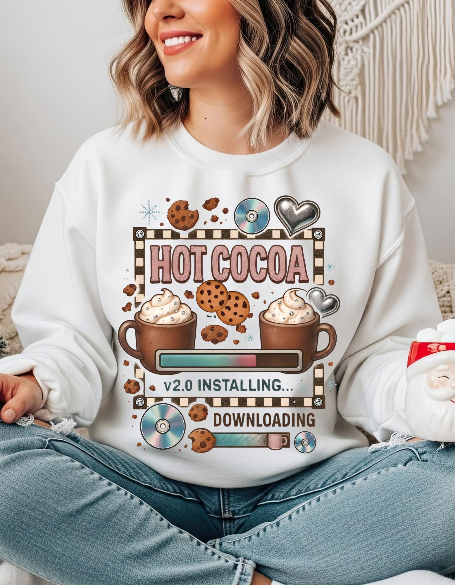 Cozy Hot Cocoa Crewneck Sweatshirt | Retro Y2K Christmas Sweater