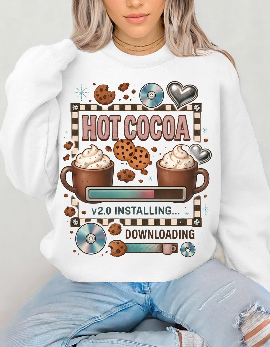 Cozy Hot Cocoa Crewneck Sweatshirt | Retro Y2K Christmas Sweater