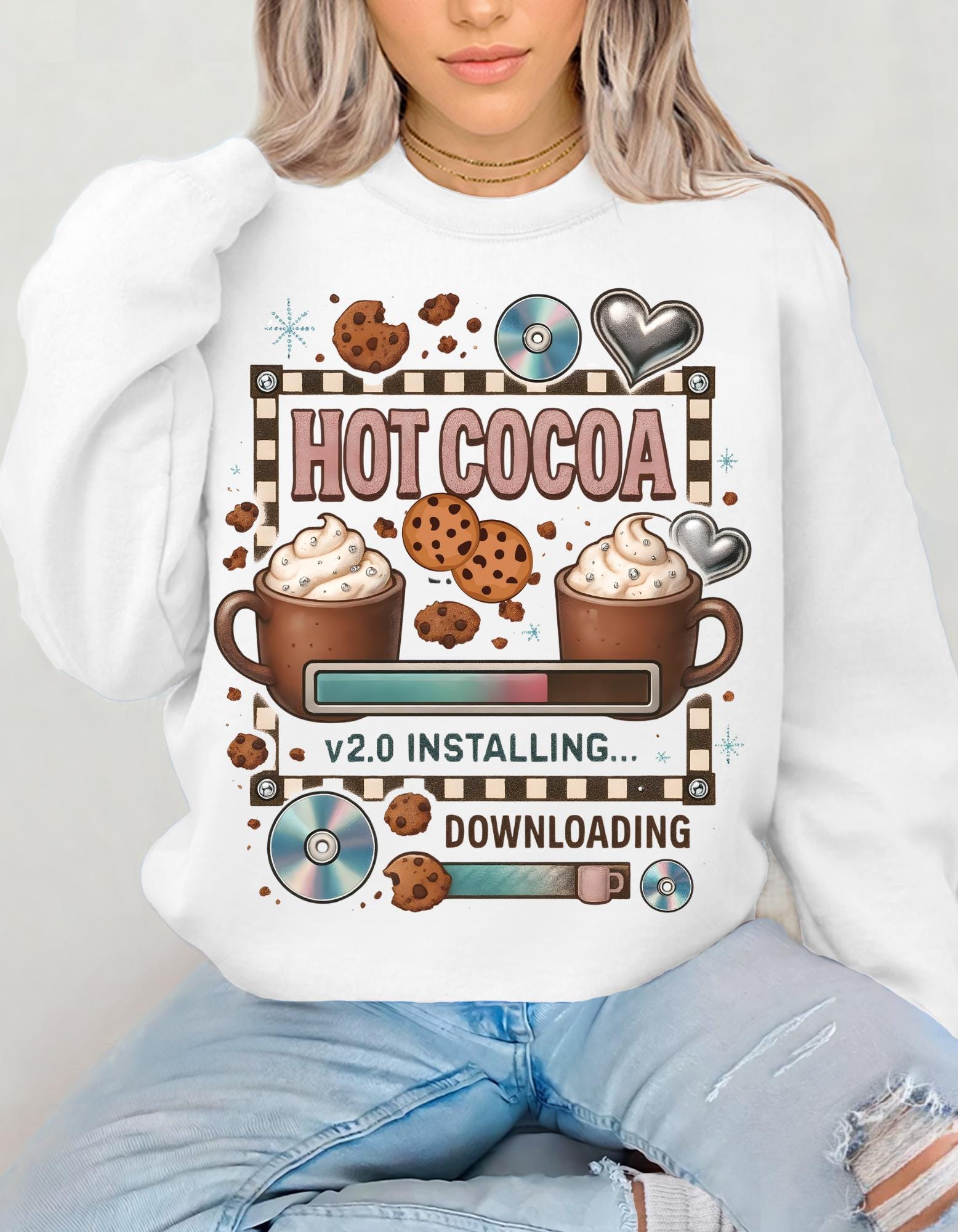 Cozy Hot Cocoa Crewneck Sweatshirt | Retro Y2K Christmas Sweater